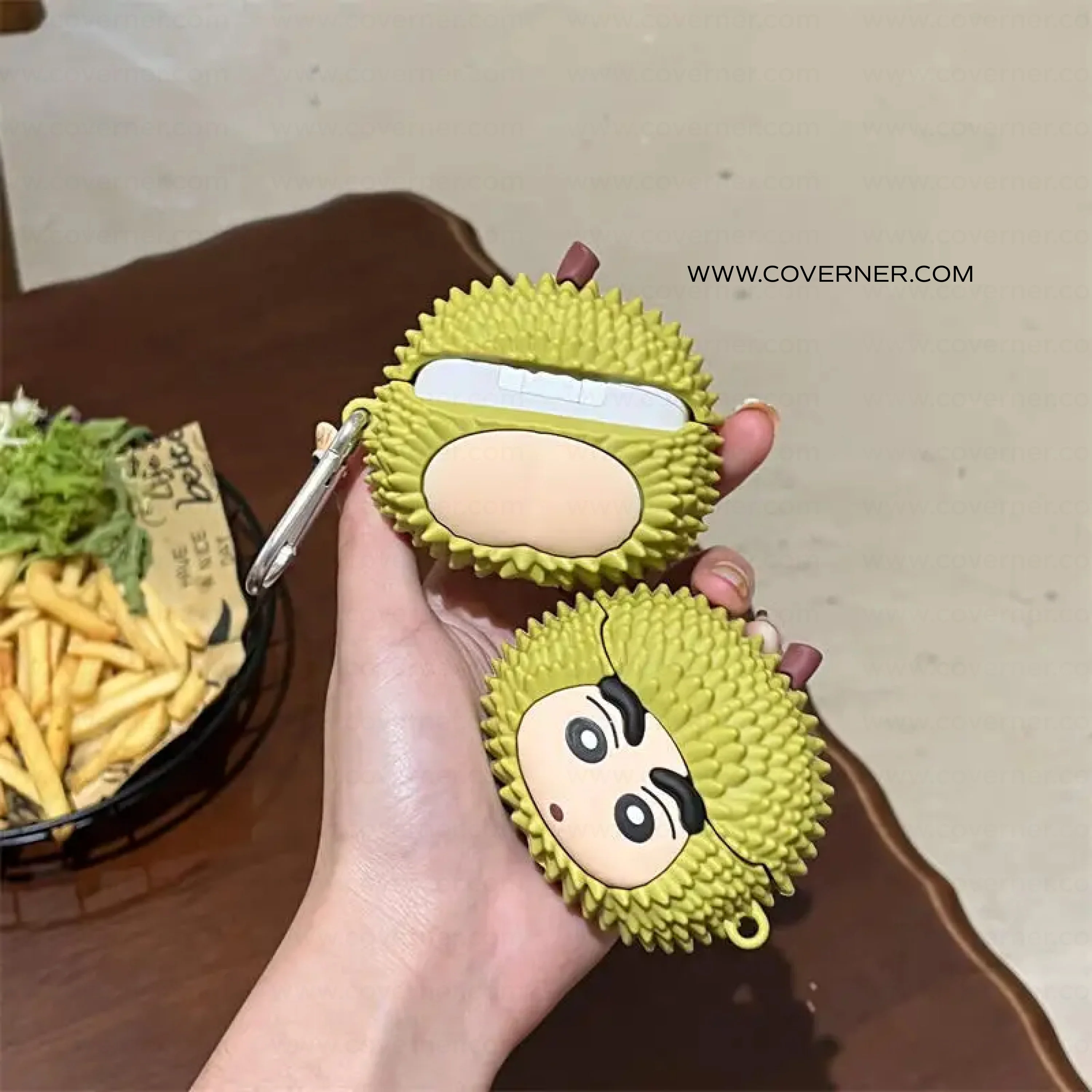 Shinchan Durian Silicone AirPods Case with Hook – Quirky AirPods Cover by Coverner India - Image 6
