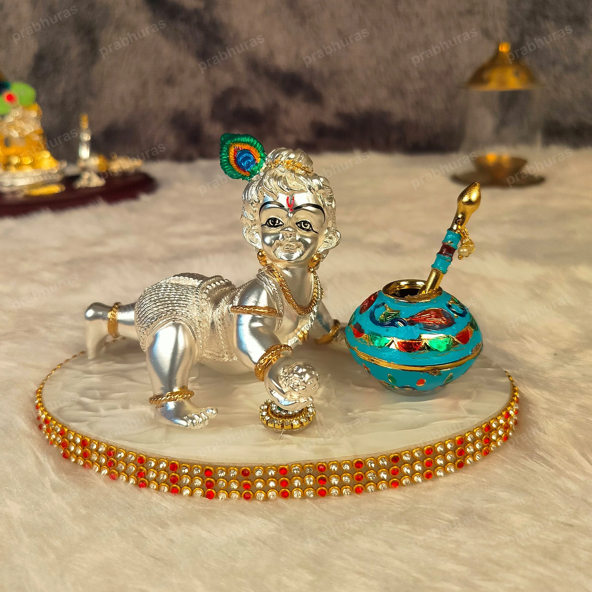 Shree Bal Krishna With Matki Silver Coated - Image 11