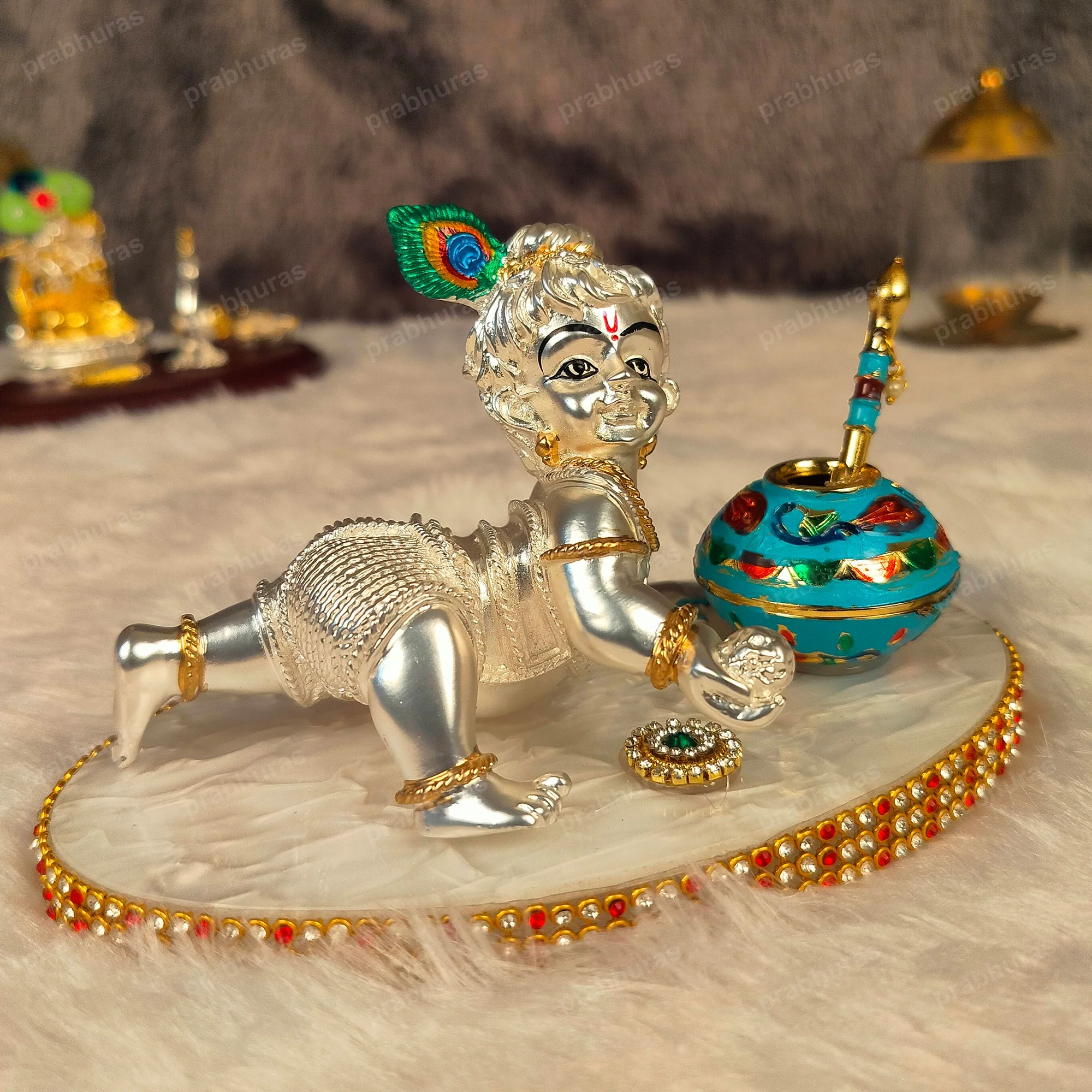 Shree Bal Krishna With Matki Silver Coated - Image 12