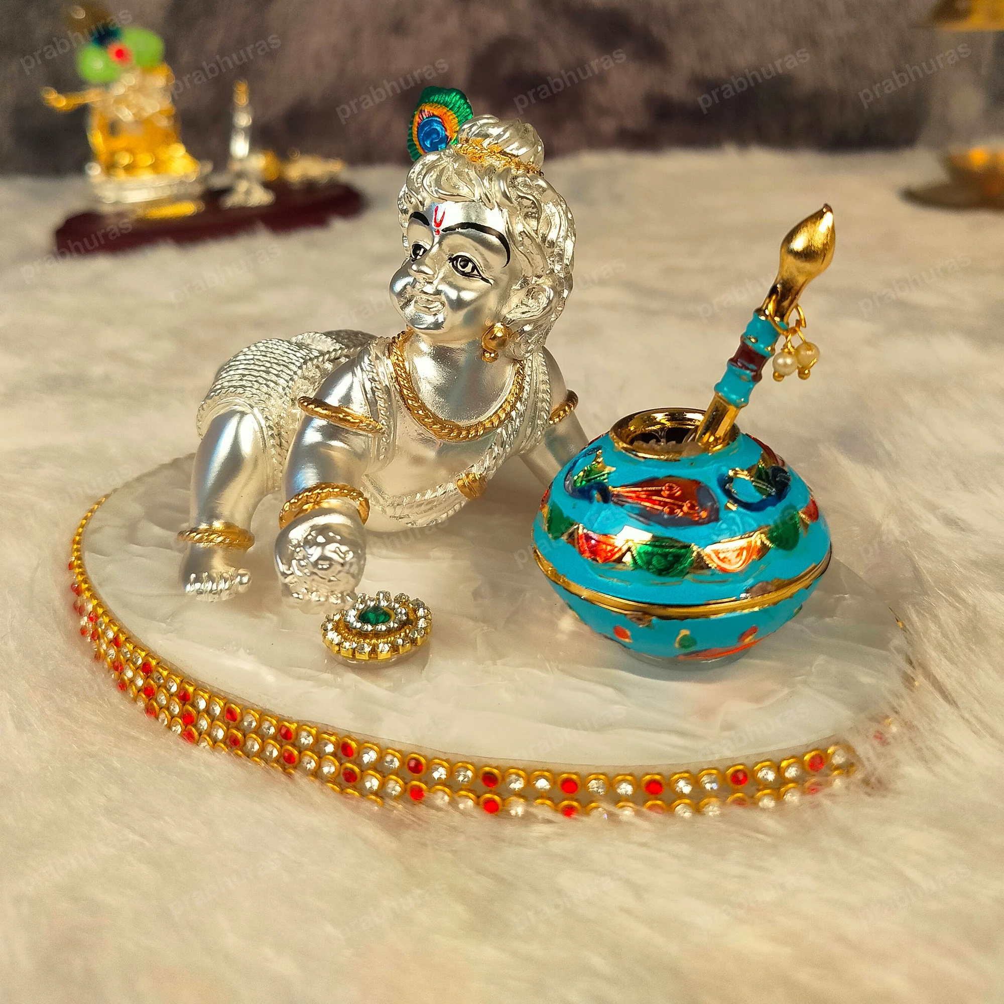 Shree Bal Krishna With Matki Silver Coated - Image 13