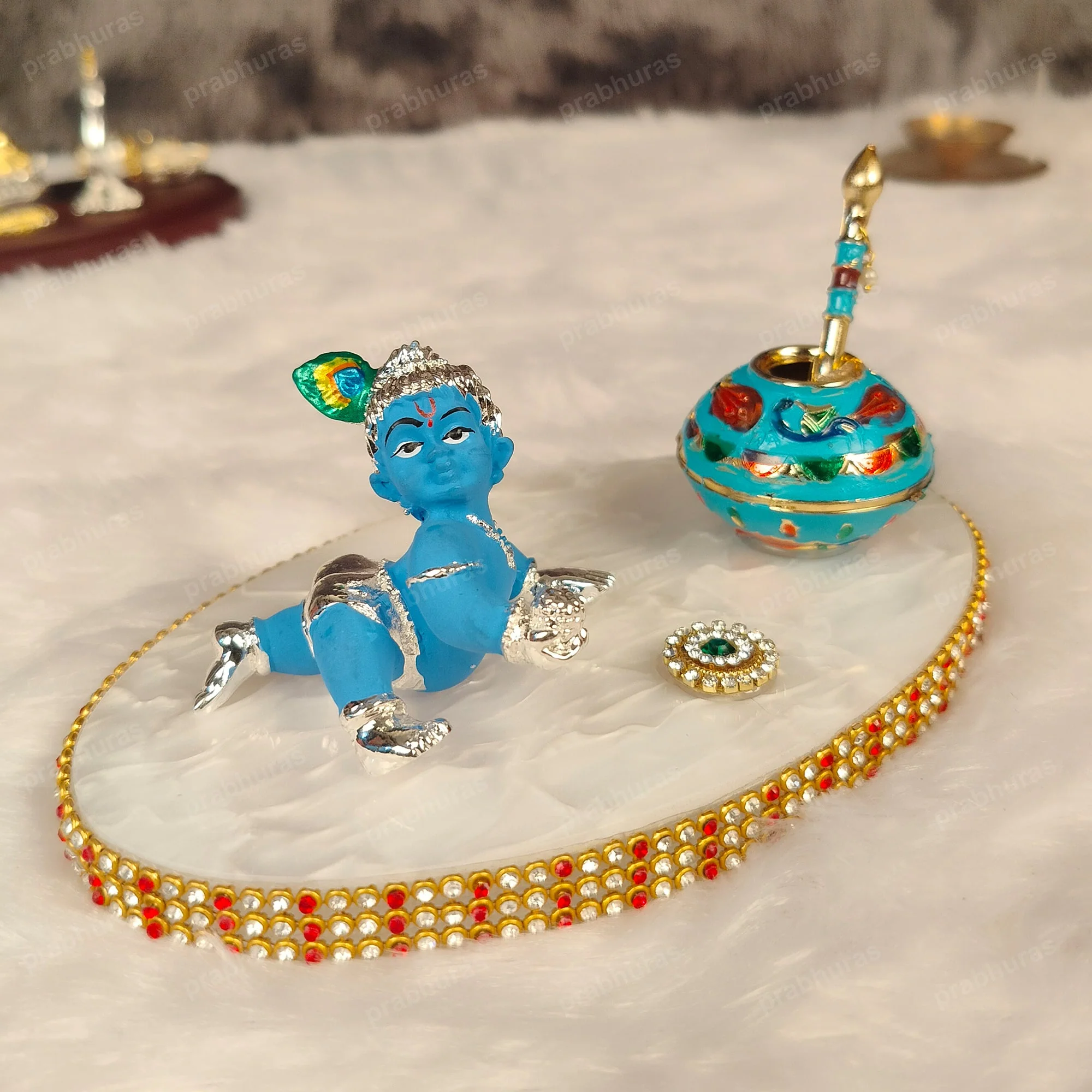 Shree Bal Krishna With Matki Silver Coated - Image 2