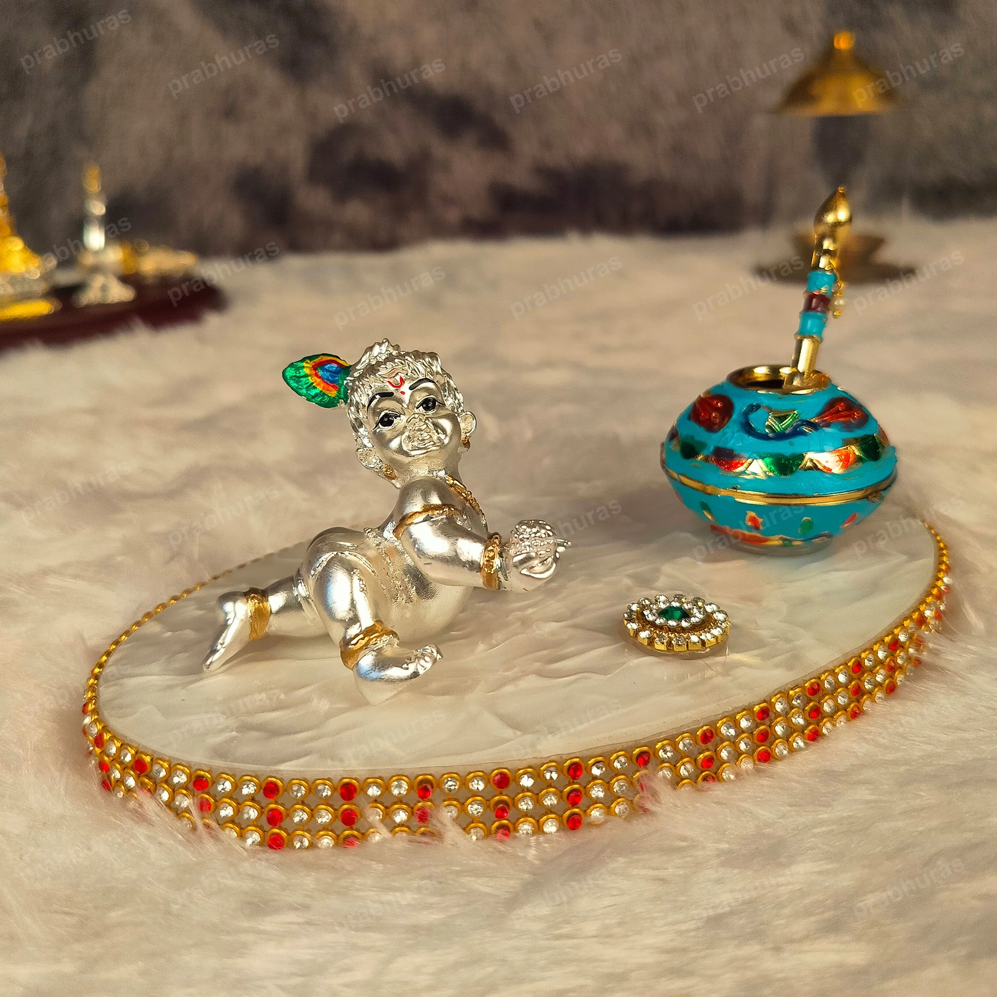 Shree Bal Krishna With Matki Silver Coated - Image 23