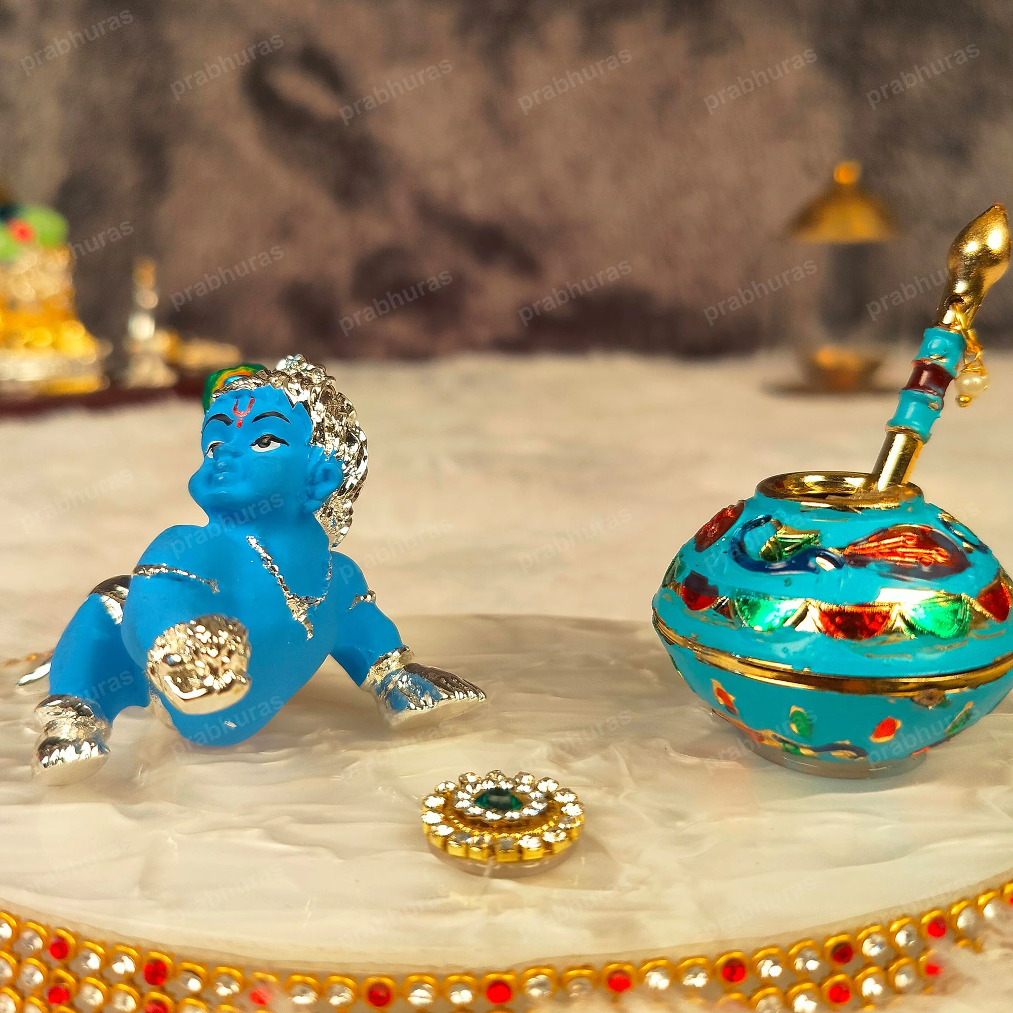 Shree Bal Krishna With Matki Silver Coated - Image 4