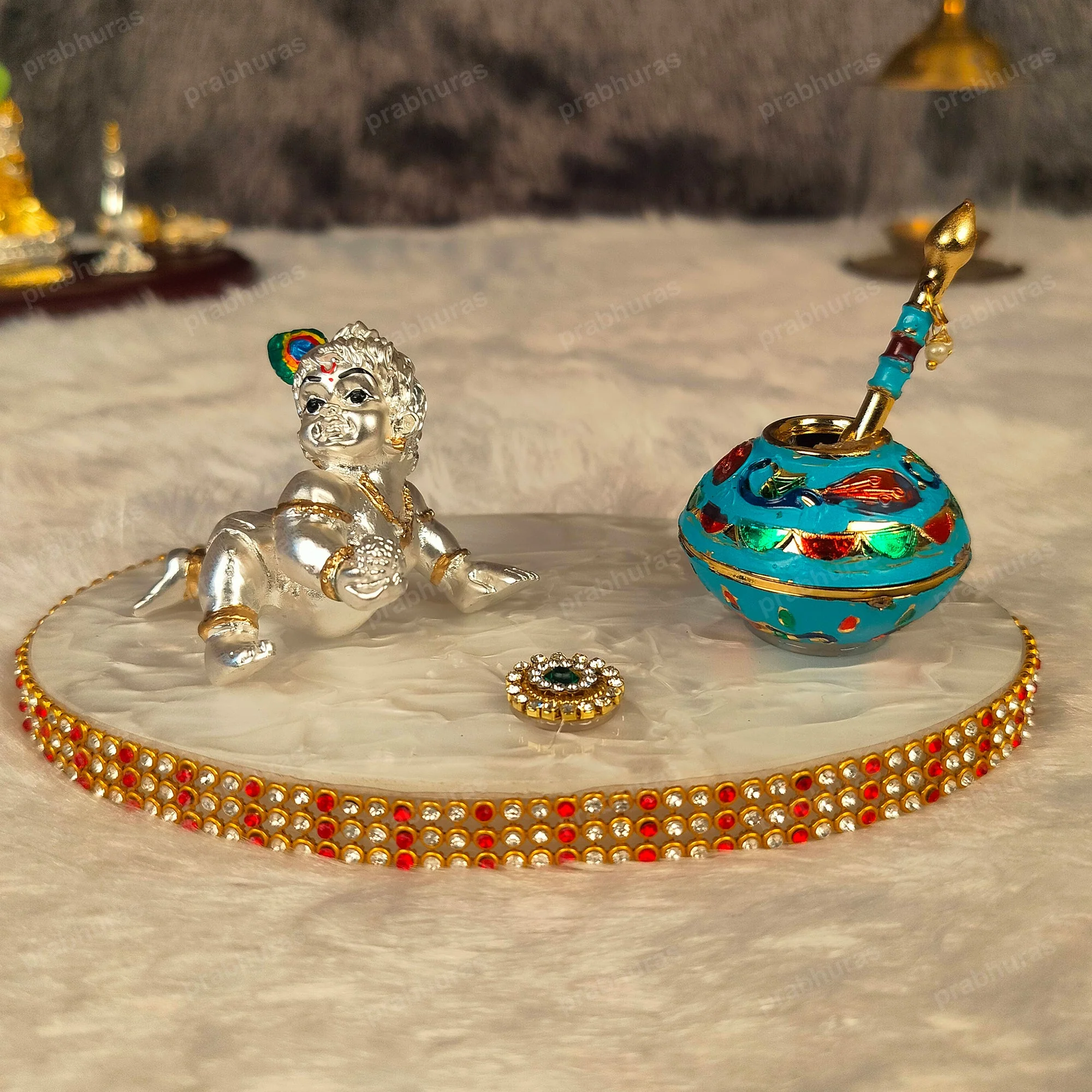 Shree Bal Krishna With Matki Silver Coated - Image 6