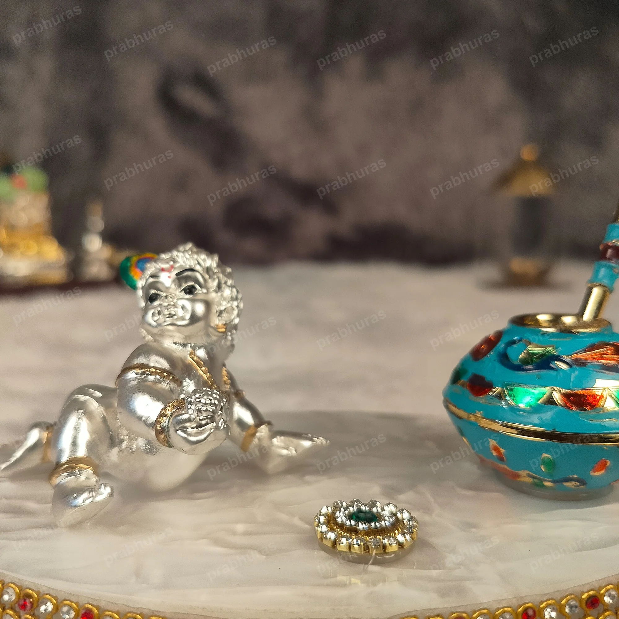 Shree Bal Krishna With Matki Silver Coated - Image 8