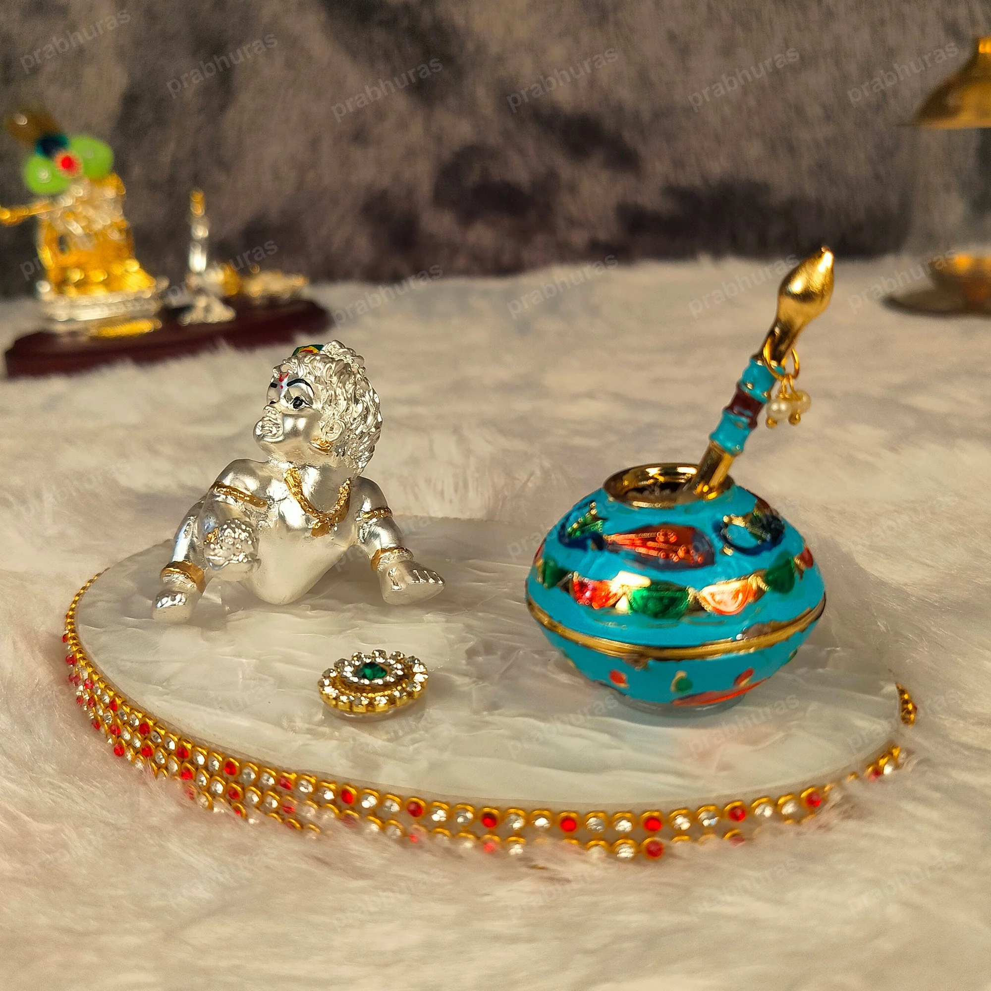 Shree Bal Krishna With Matki Silver Coated - Image 9