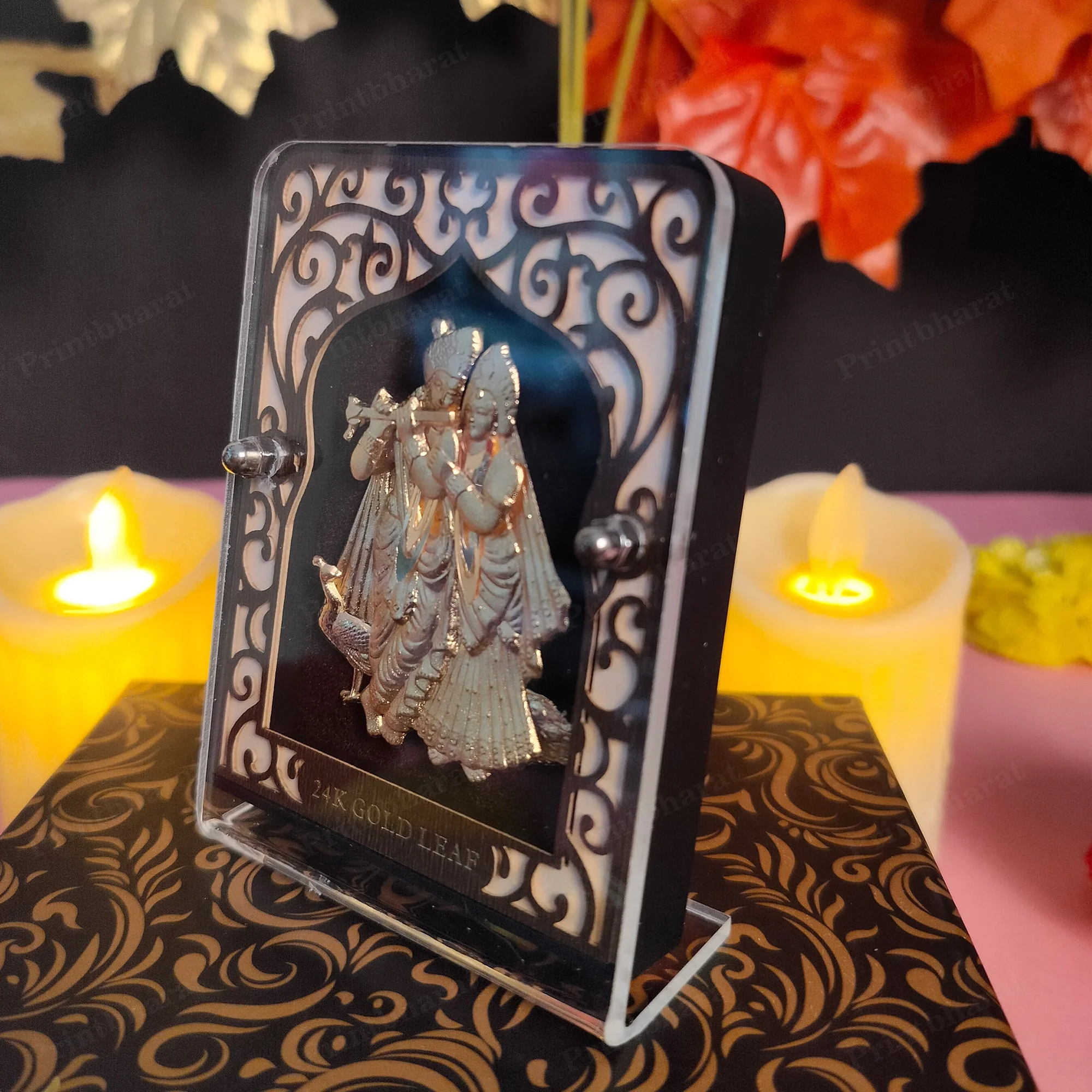 Shri Radhe Krishna Leaf 24KT Gold Coated Table Top - Image 3