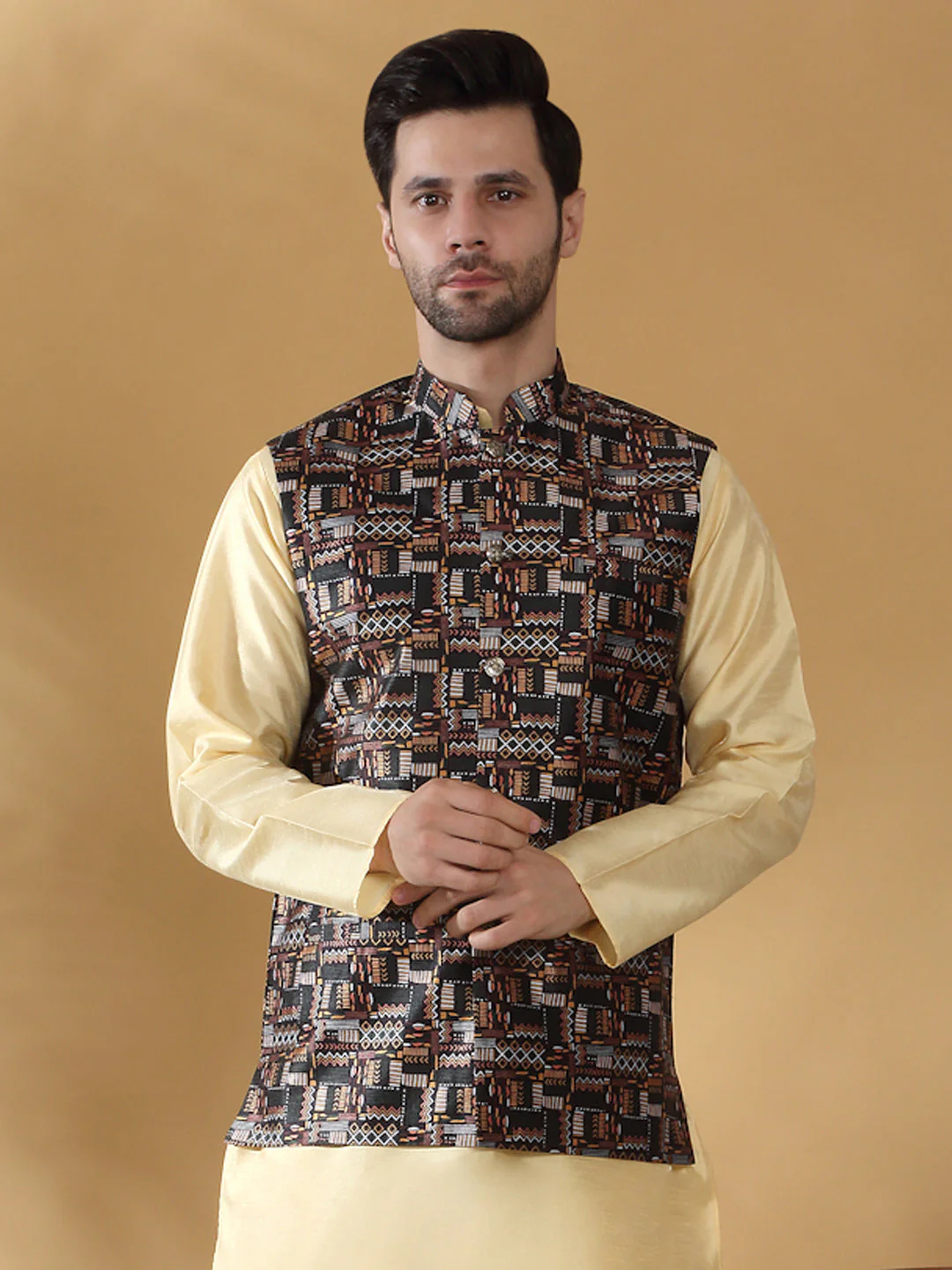 Silk Blend Abstract Printed Sleeveless Nehru Jacket - Image 22
