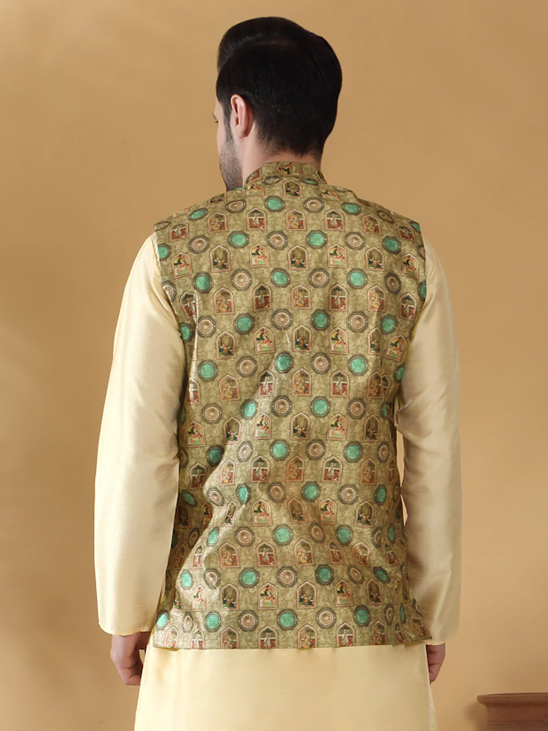 Silk Blend Abstract Printed Sleeveless Nehru Jacket - Image 7