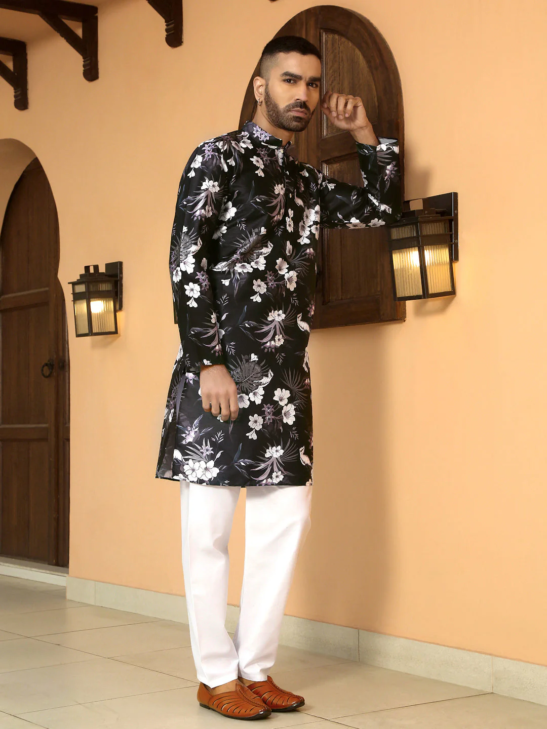 Silk Blend Floral Printed Kurta - Image 14