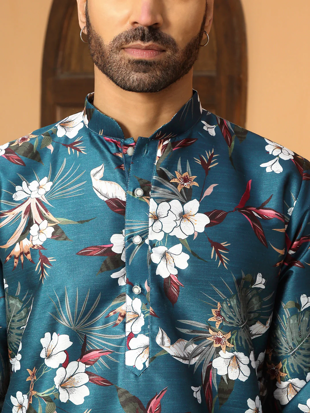 Silk Blend Floral Printed Kurta - Image 3