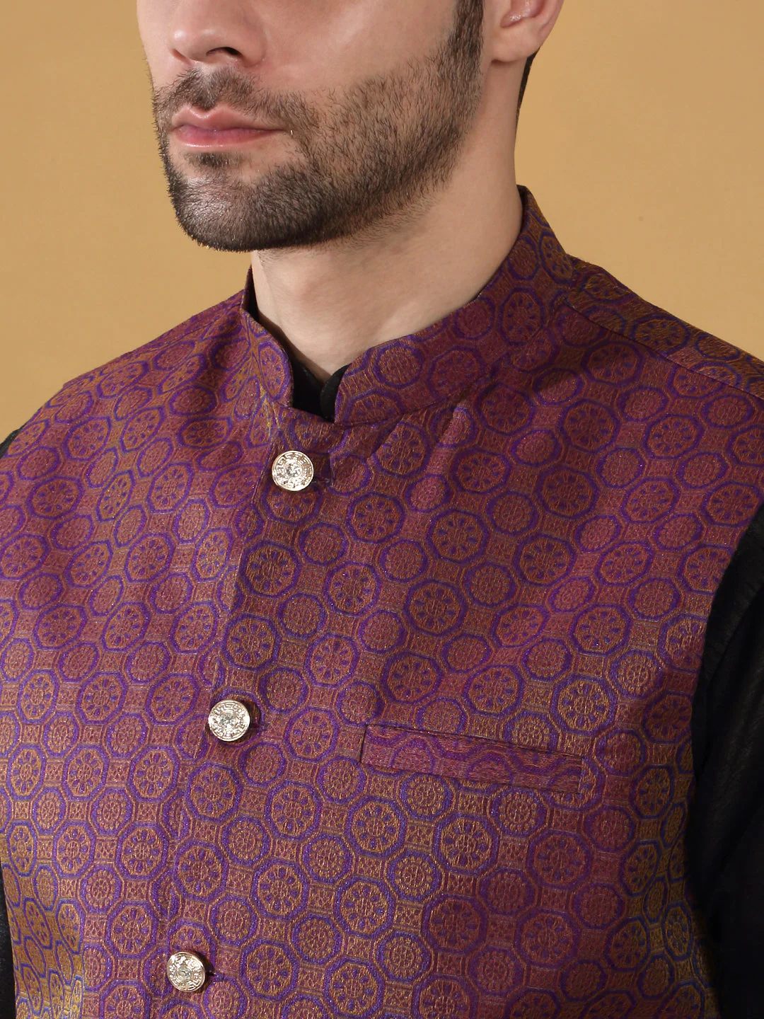 Silk Blend Jacquard Woven Geometric Sleeveless Nehru Jacket - Image 28