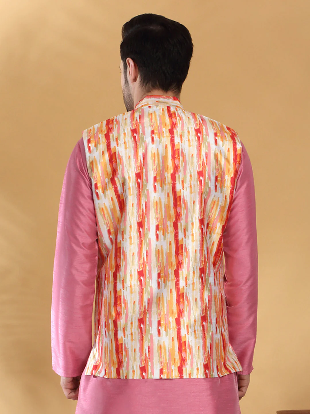 Silk Blend Printed Tie-Dye Sleeveless Nehru Jacket - Image 17