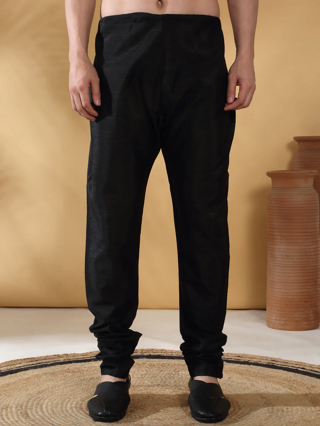 Silk Blend Solid Black Kurta Churidar With Sleeveless Abstract printed Nehru Jacket set - Image 10