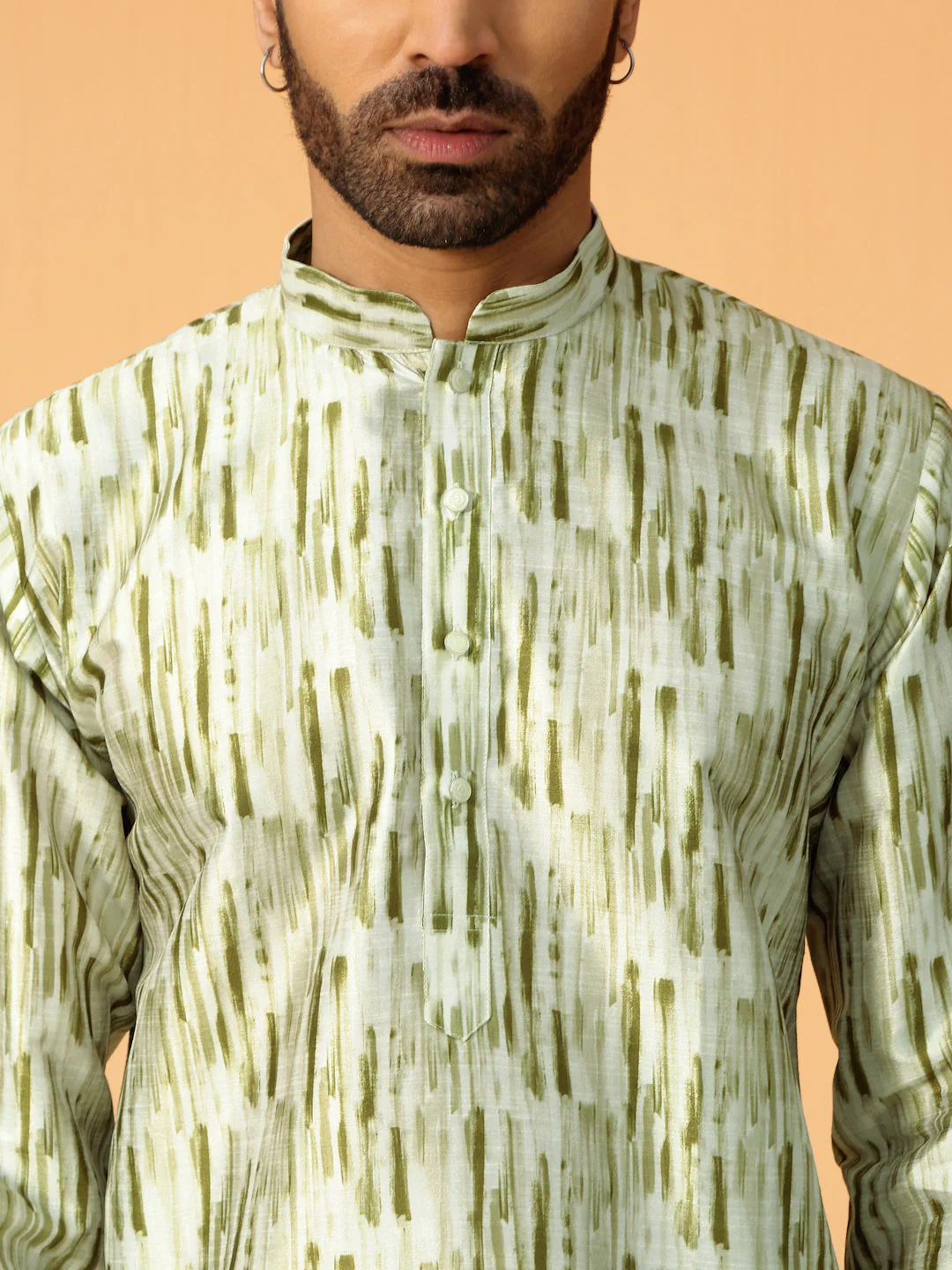Silk Blend Tie-Dye Printed Kurta with white Elastic waistband Pyjama set - Image 3