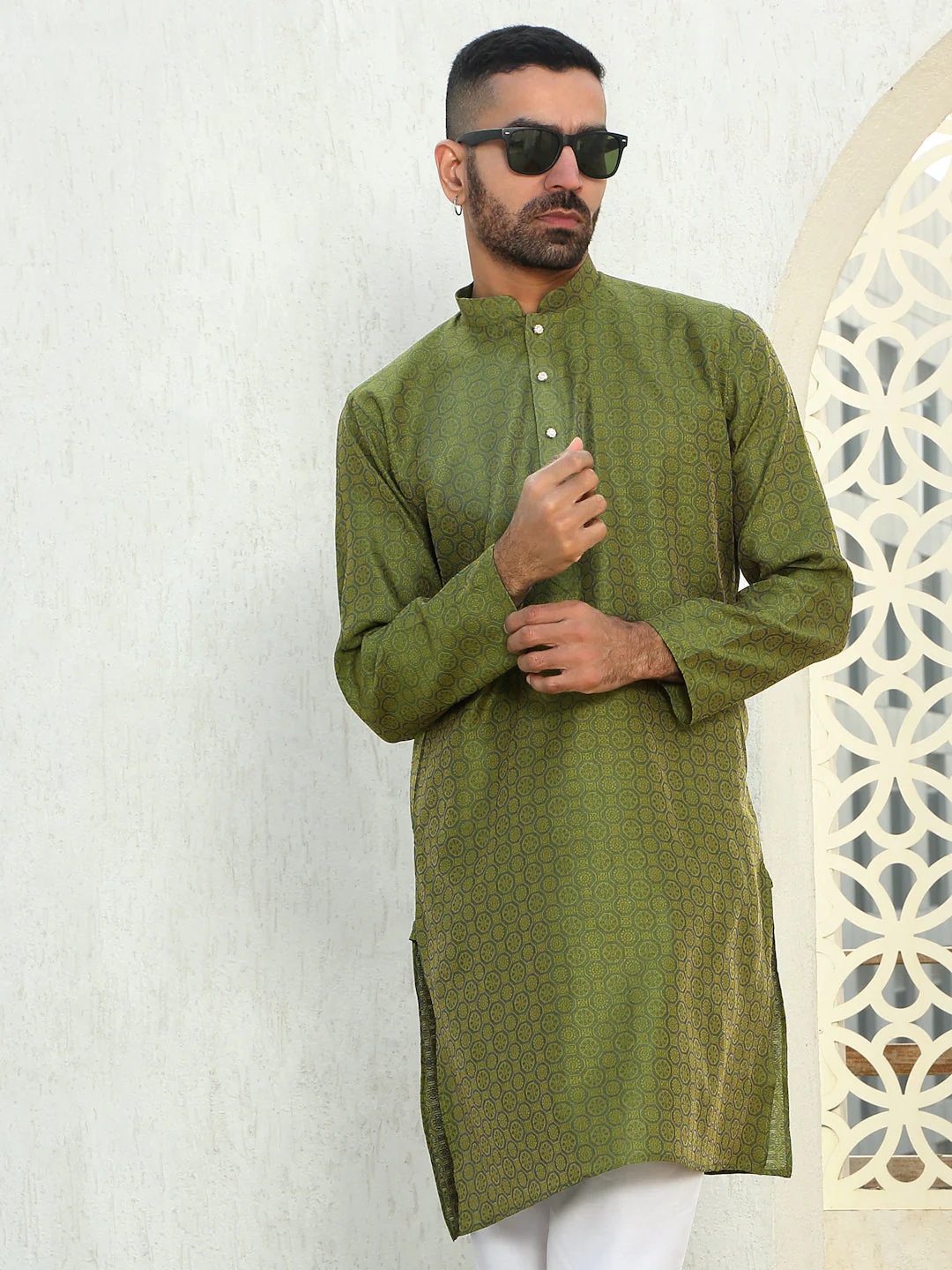 Silk Jacquard Kurta With White Elastic Waistband Pyjama set - Image 17
