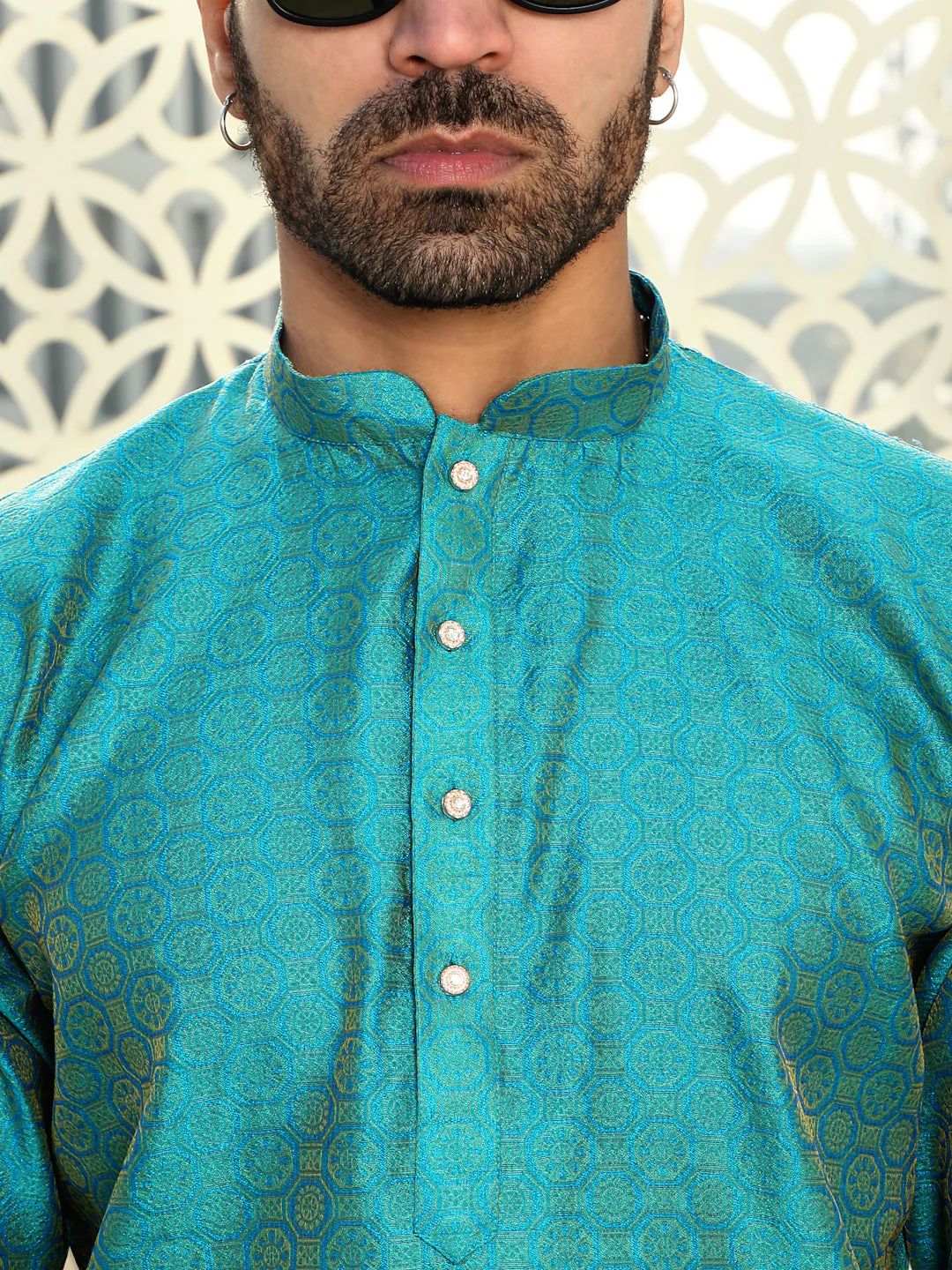 Silk Jacquard Kurta With White Elastic Waistband Pyjama set - Image 39
