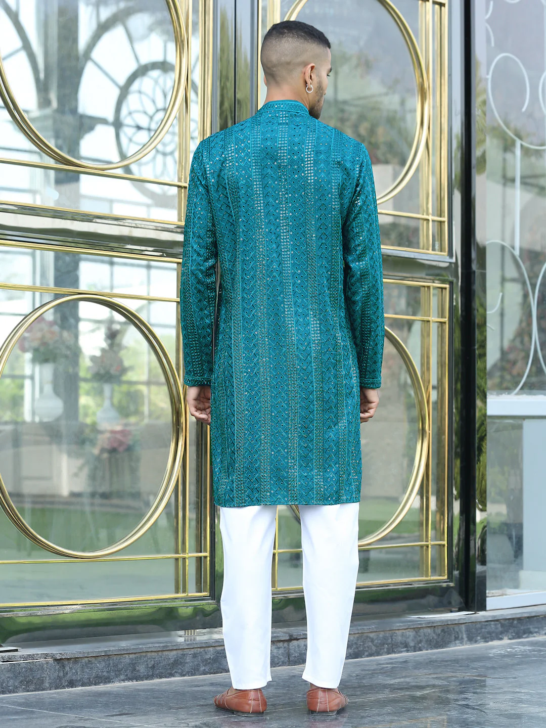 Silk Rayon Ethnic Motifs Embroidered Mandarin Collar Sequinned Kurta - Image 42