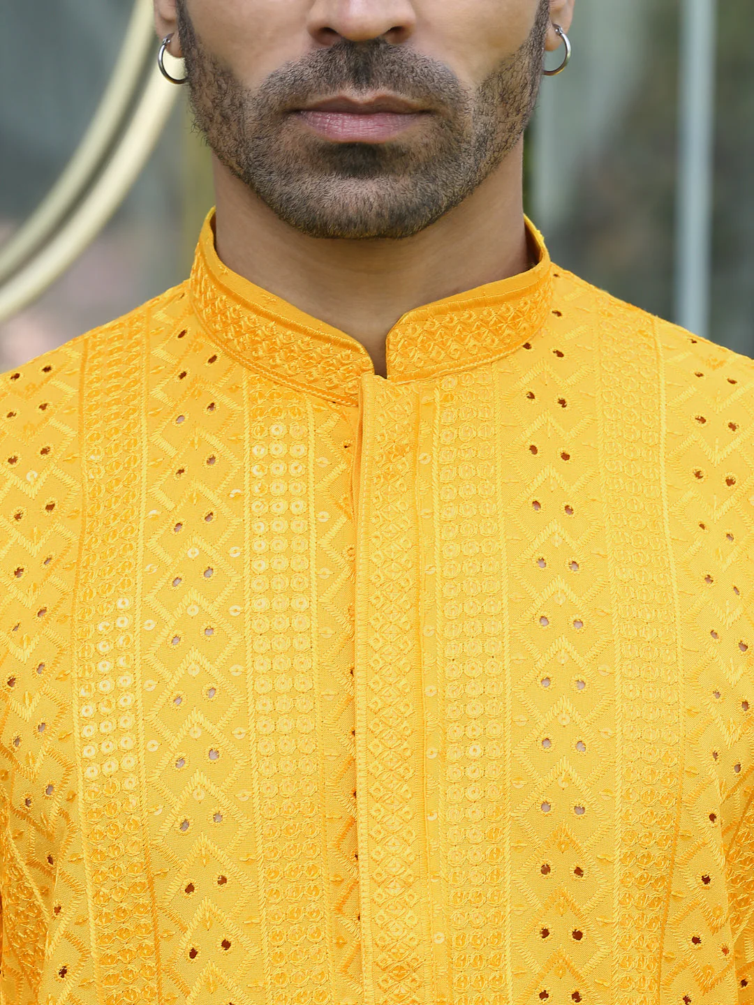 Silk Rayon Ethnic Motifs Embroidered Mandarin Collar Sequinned Kurta - Image 48