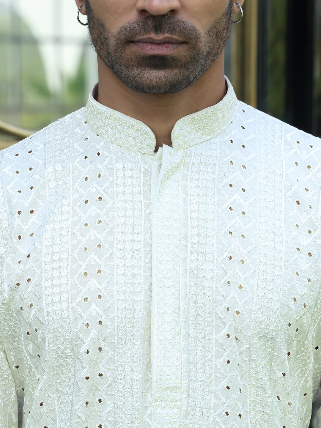 Silk Rayon Ethnic Motifs Embroidered Mandarin Collar Sequinned Kurta - Image 8