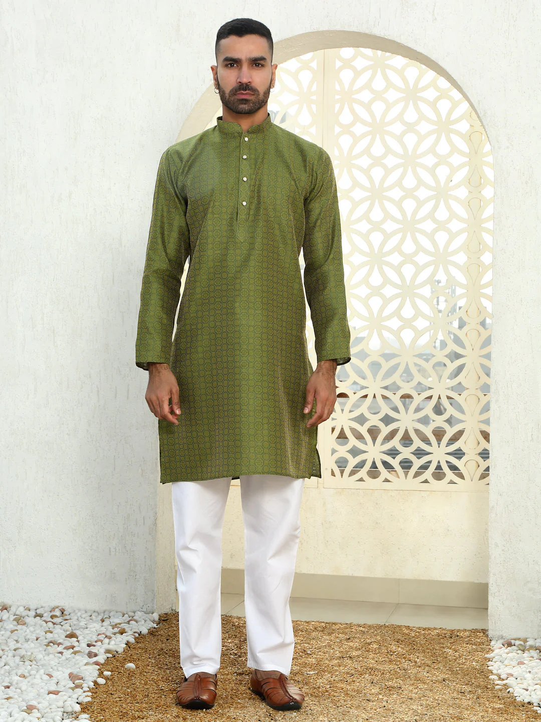 Silk Woven Design Jacquard Long Kurta - Image 15