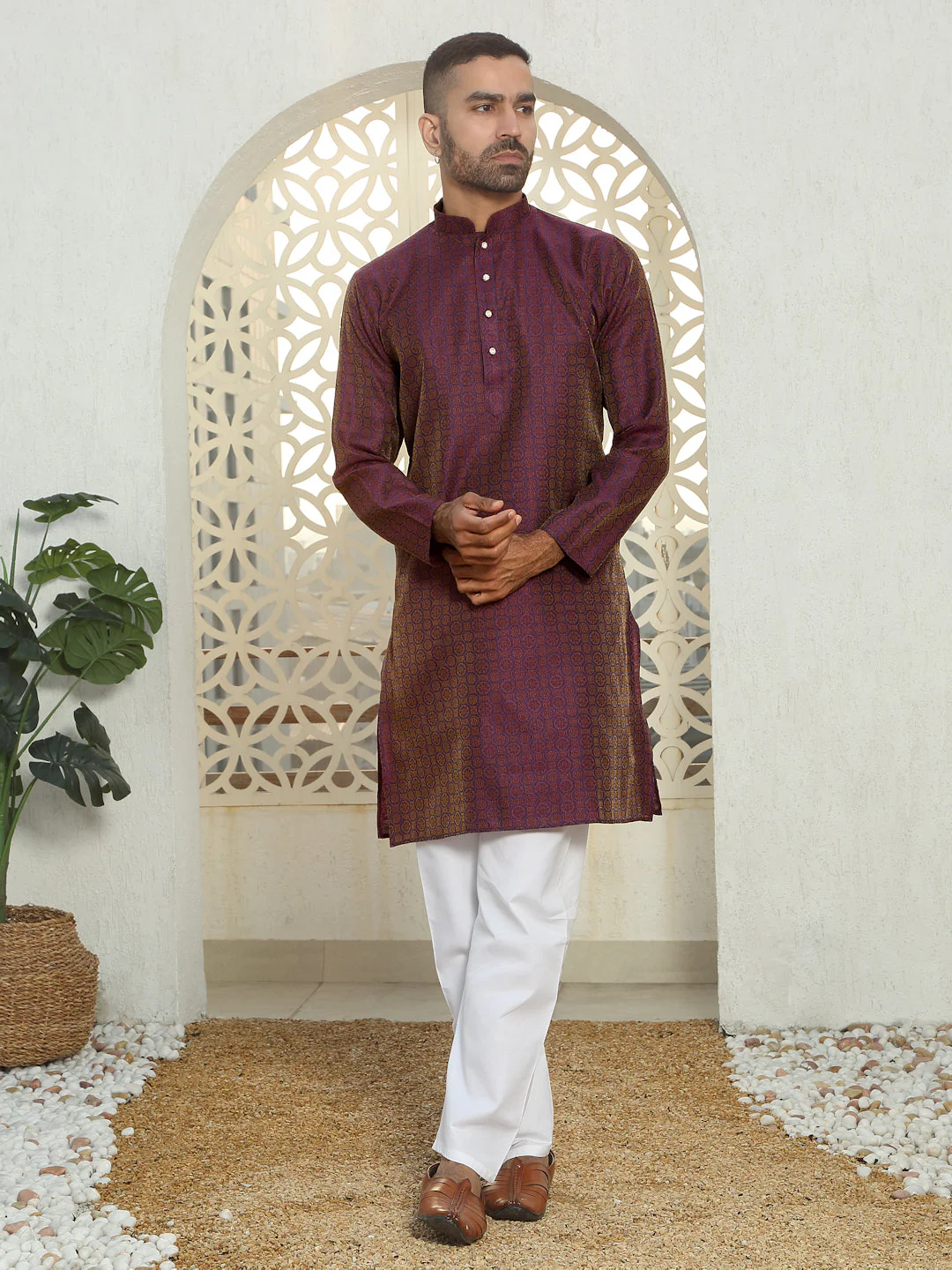 Silk Woven Design Jacquard Long Kurta - Image 30