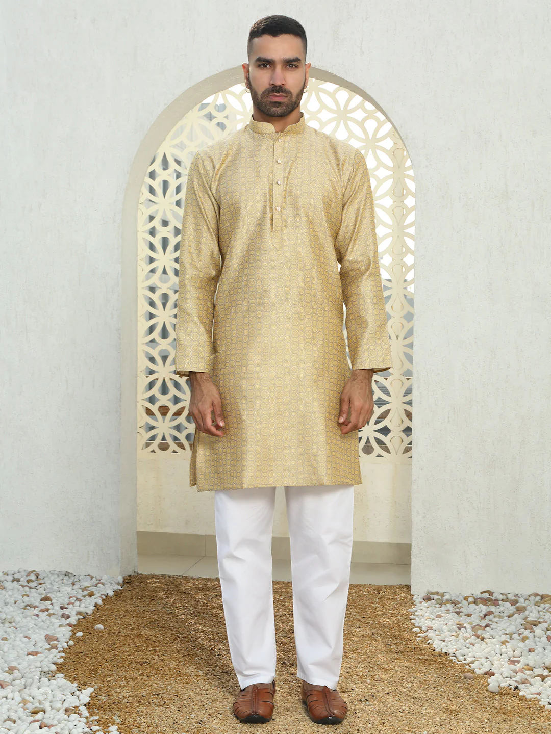 Silk Woven Design Jacquard Long Kurta - Image 5