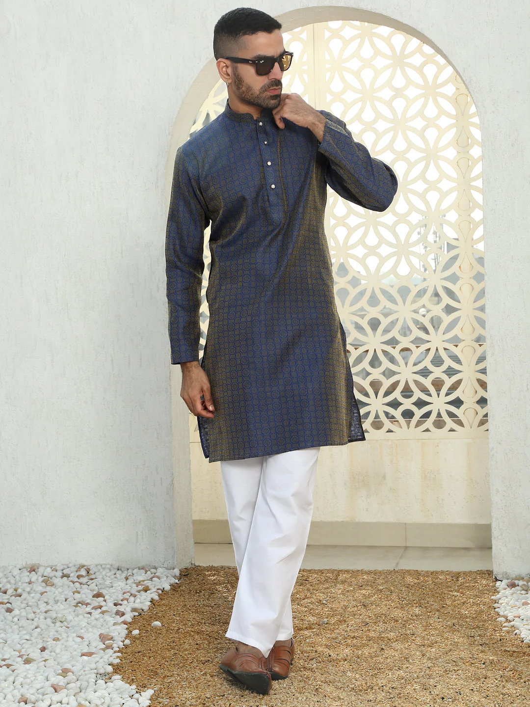 Silk Woven Design Jacquard Long Kurta - Image 9