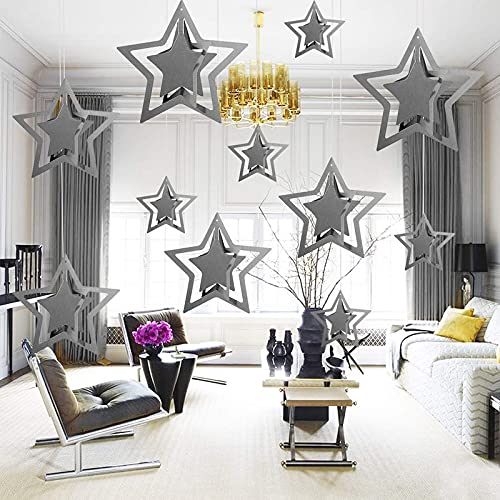 Silver 3D Star Shape Hanging Party Decoration Kit (Pack of 11) - Image 2