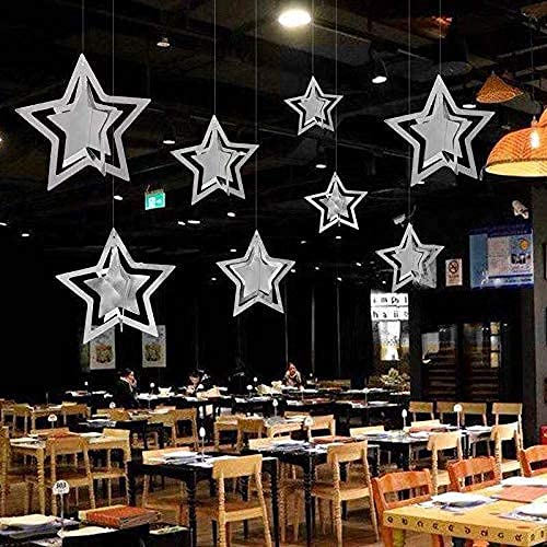 Silver 3D Star Shape Hanging Party Decoration Kit (Pack of 11) - Image 4