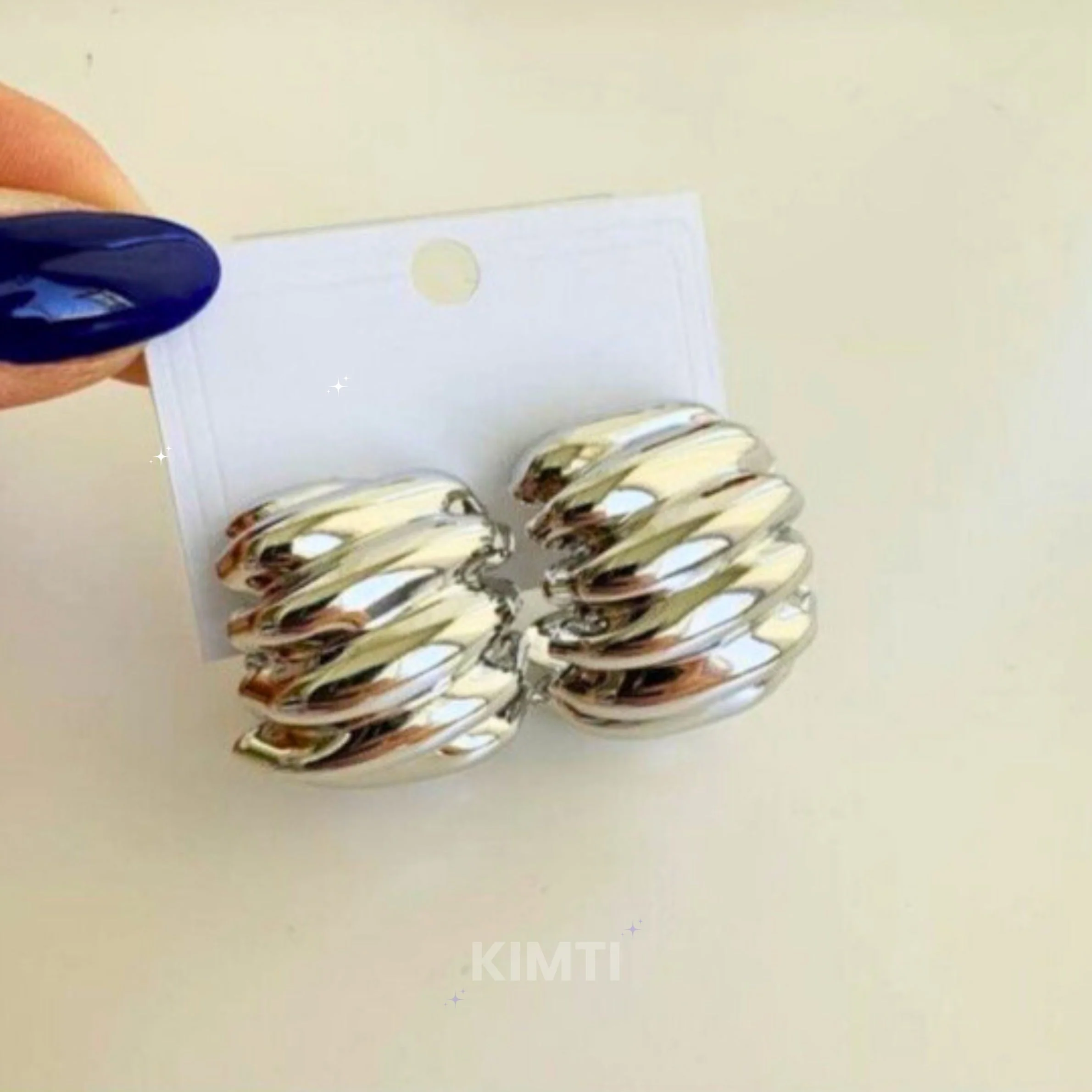 Silver Colour Wrinkled Metal Half Stud Earring - Image 2