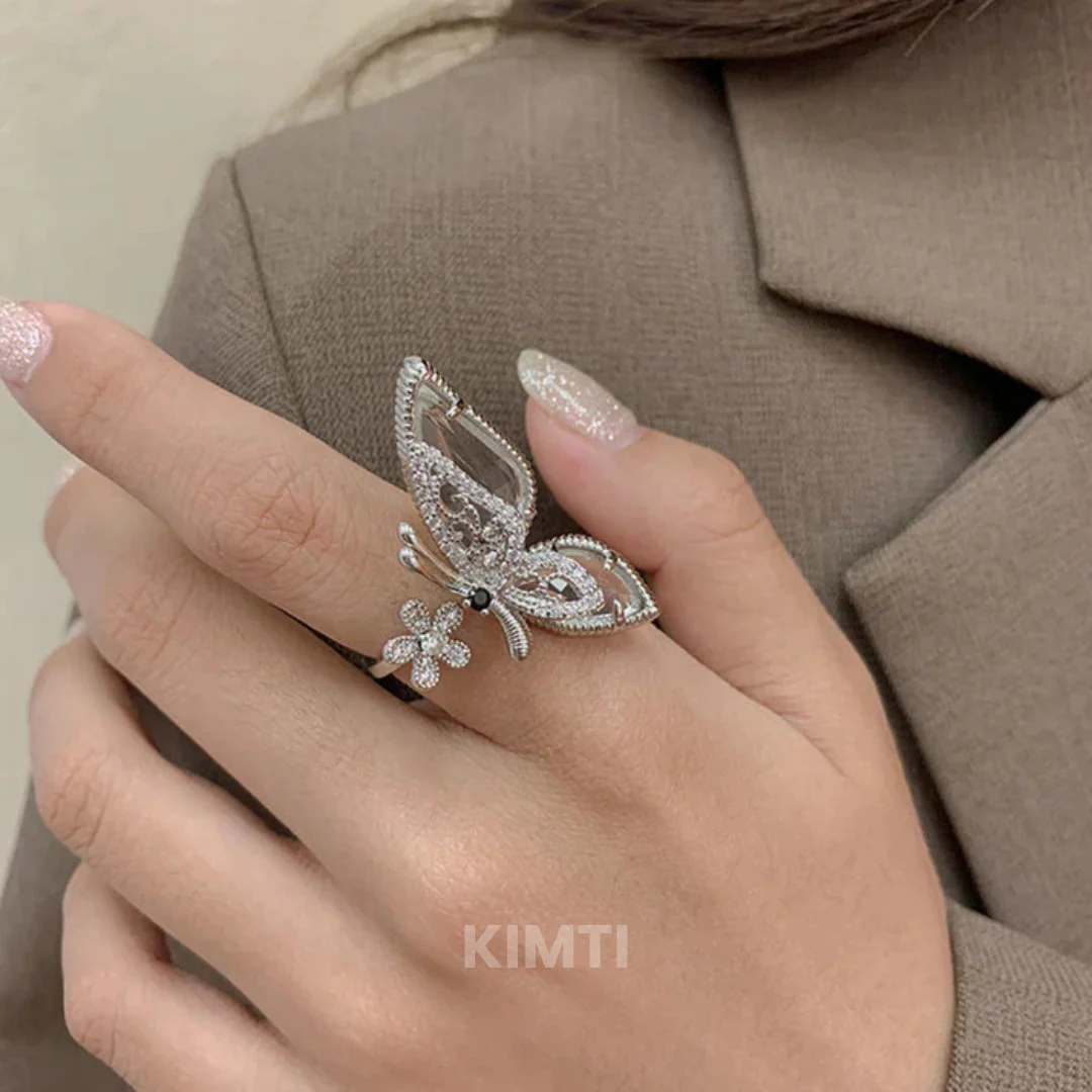 Silver Diamond Butterfly Ring - Image 3