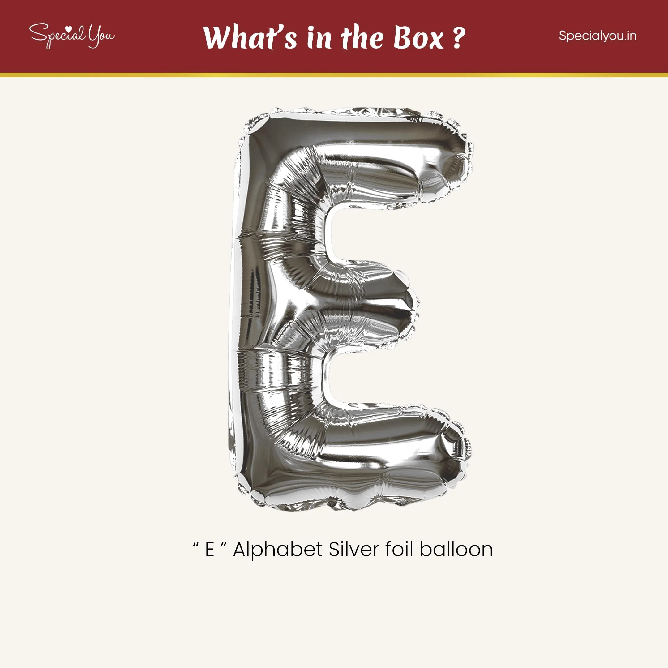 Silver E Letter Foil Balloon - Image 3
