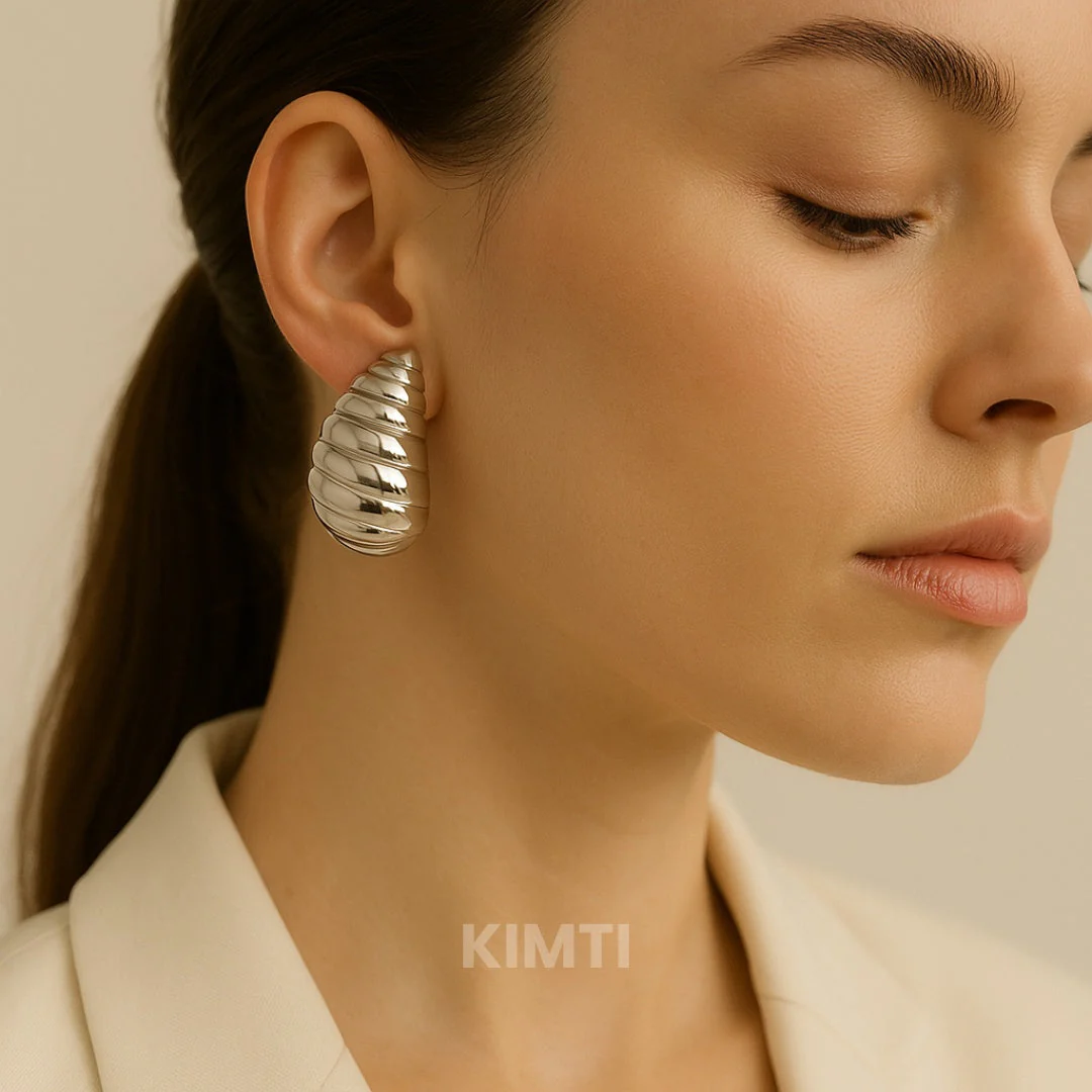 Silver Teardrop Stud Earring - Image 2
