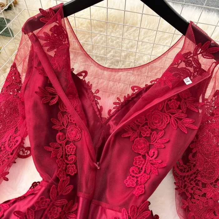 Sindrella Maroon Lace Dress-SL - Image 2