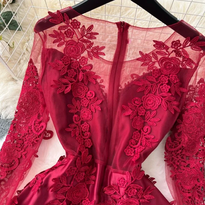 Sindrella Maroon Lace Dress-SL - Image 4