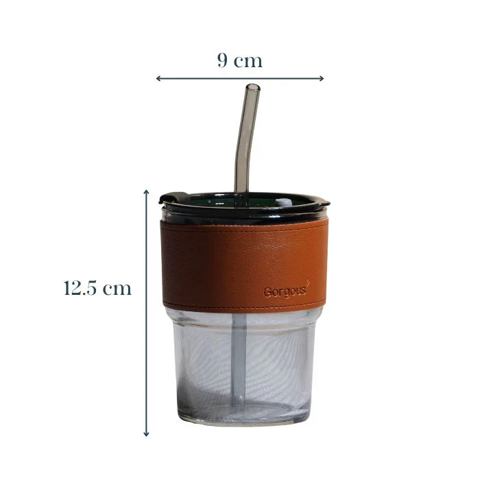SipMate: Glass Tumbler with Lid, Straw & Leather Sleeve – Perfect for Coffee, Tea, Juice & Everyday Hydration - Image 6