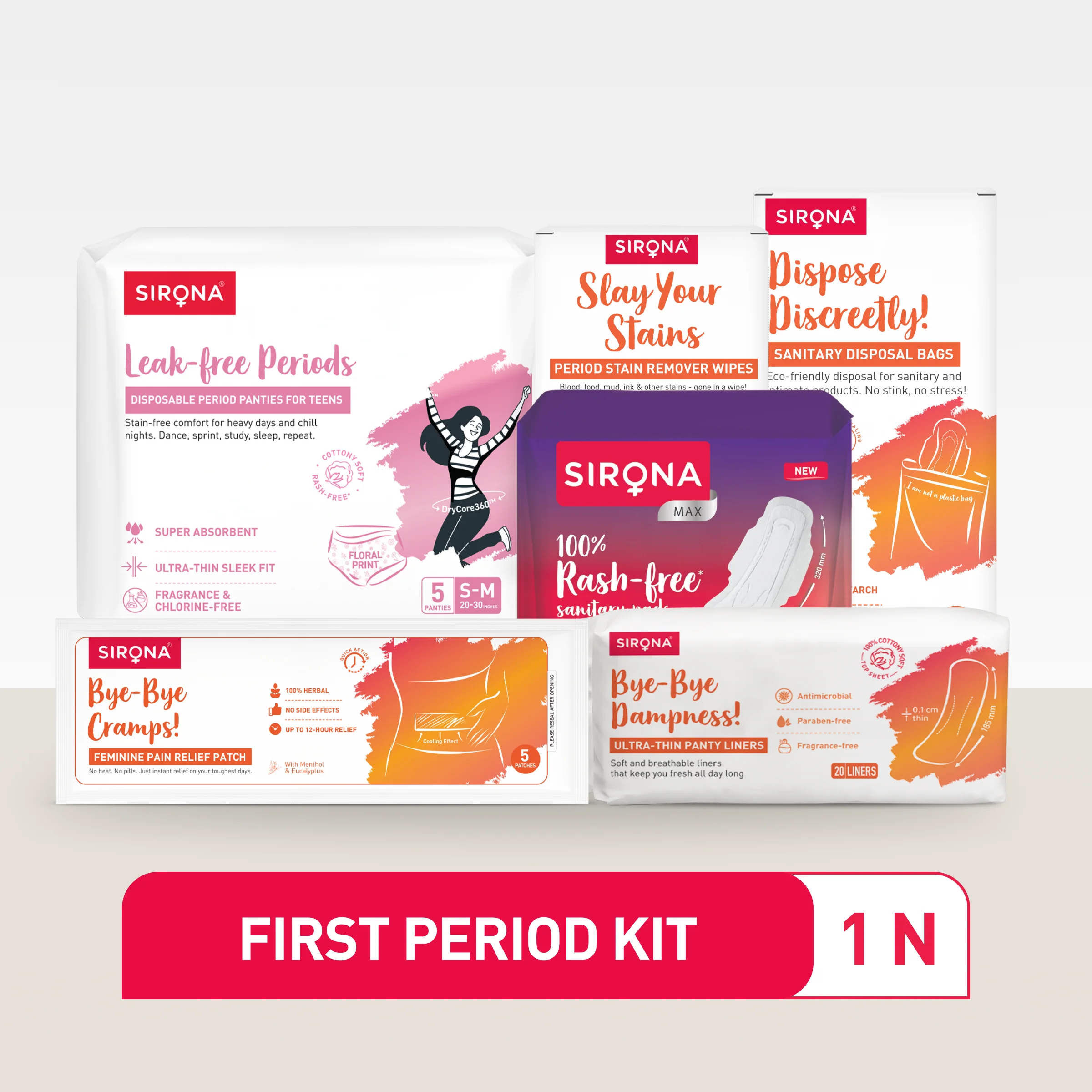 Sirona First Period Kit | Essential Menstrual Kit Includes Pads, Panty Liners, Period Panty, Intimate Wipes, Tampon, Pain Relief Patch - Image 12