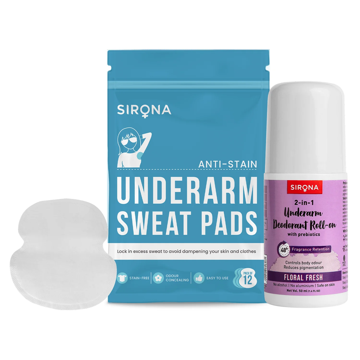 Sirona No Sweat Combo - 2 in 1 Underarm Roll On, Underarm Sweat Pads, Soft & Rash Free, Safe on Skin - Pack of 1 - Image 21