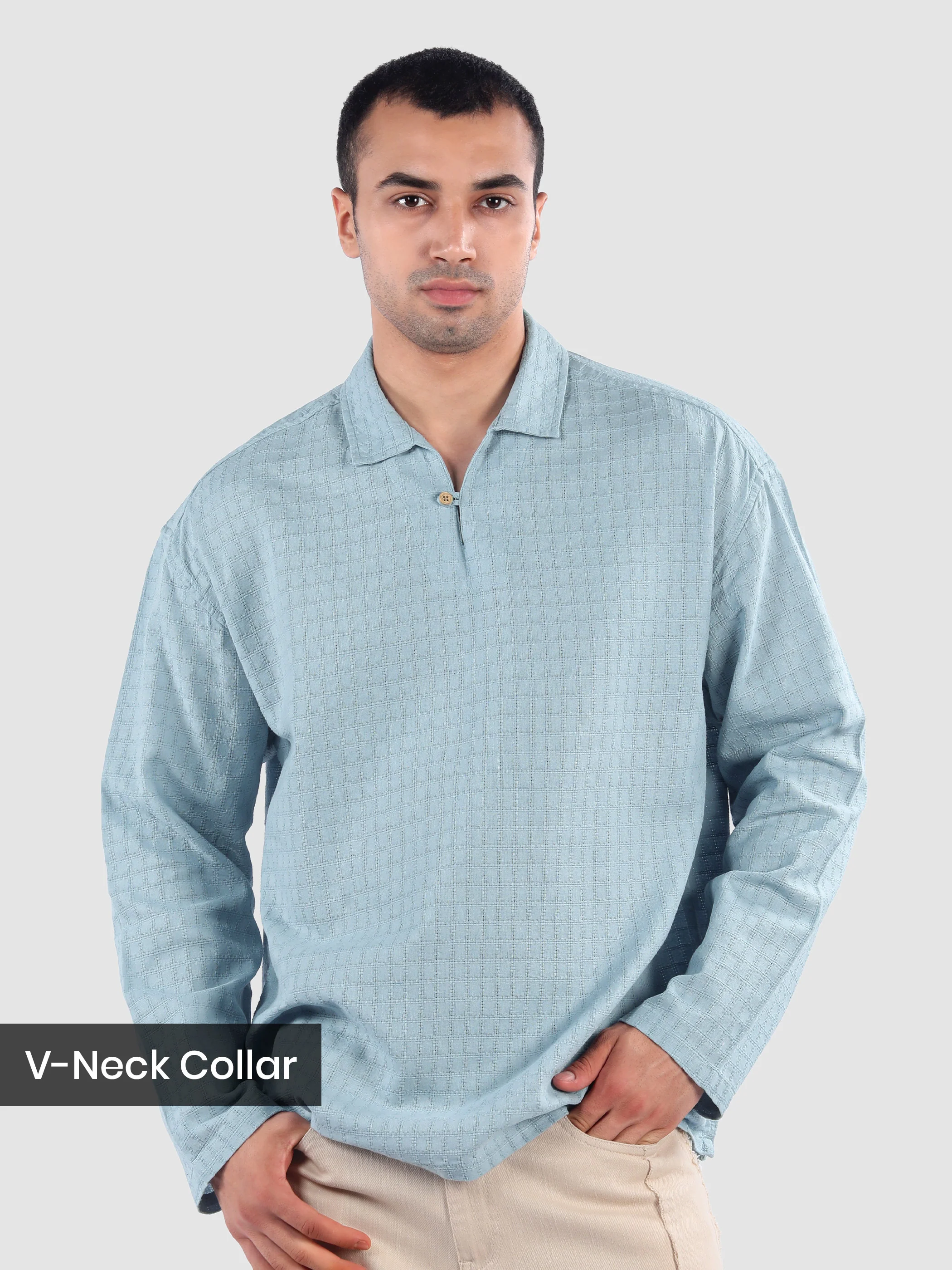 Sky Blue Pullover Kurta Shirt - Image 4