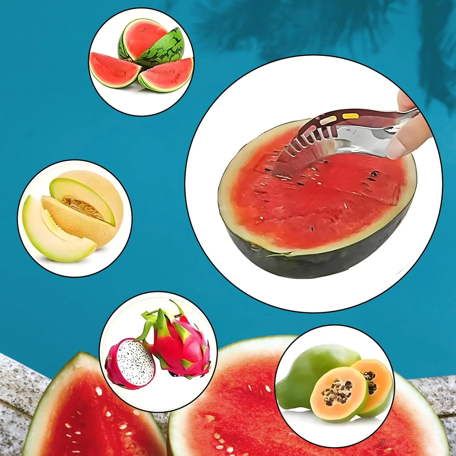 Slicey: 3-in-1 Stainless Steel Watermelon Cutter, Easy Grip Slicer Tool for Perfectly Cutting Melons, Cantaloupes & Pineapples with Precision & Speed - Image 5