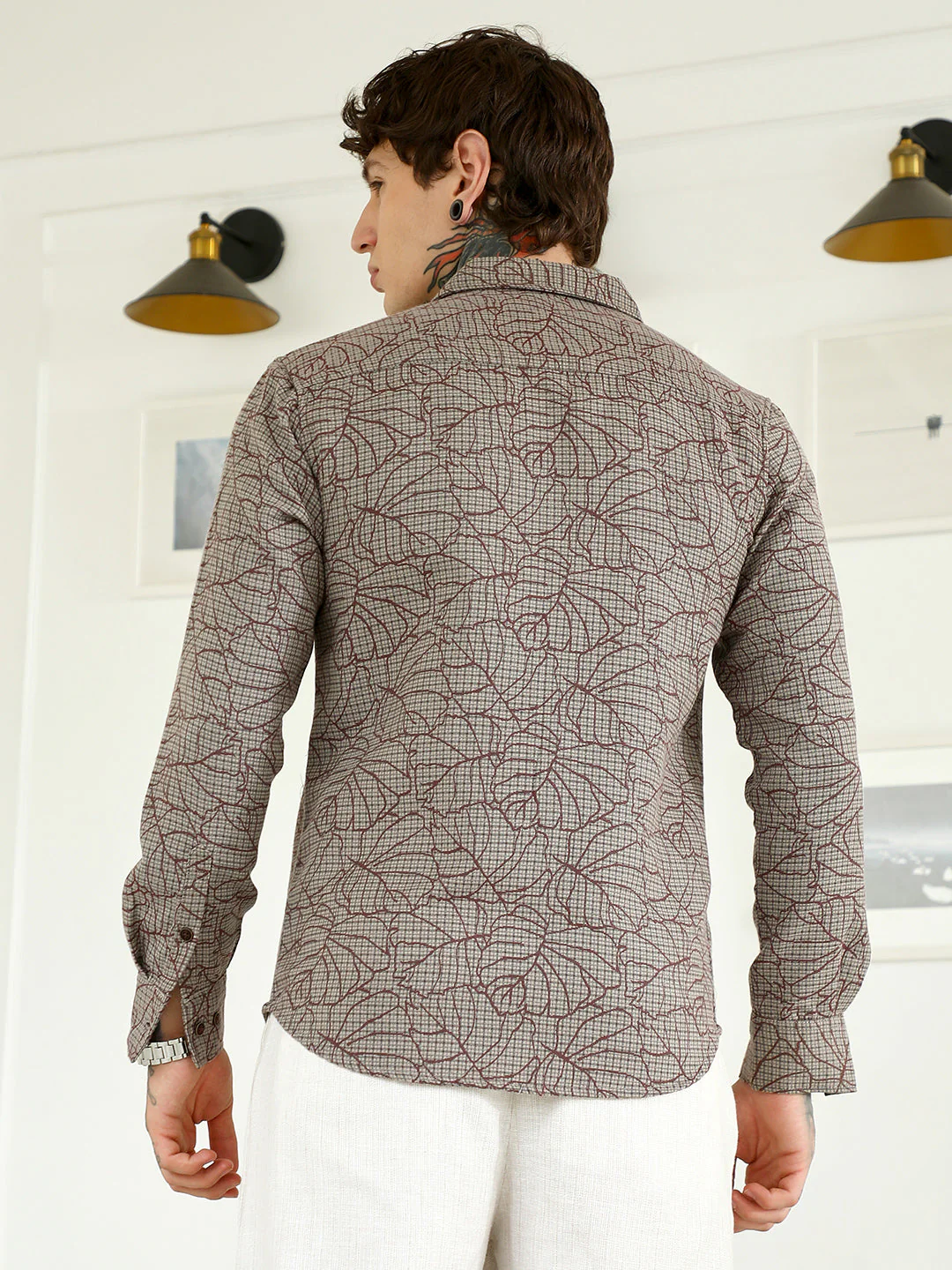 Slim Fit Abstract Patterned Cotton-Poly Blend Shirt - Image 6