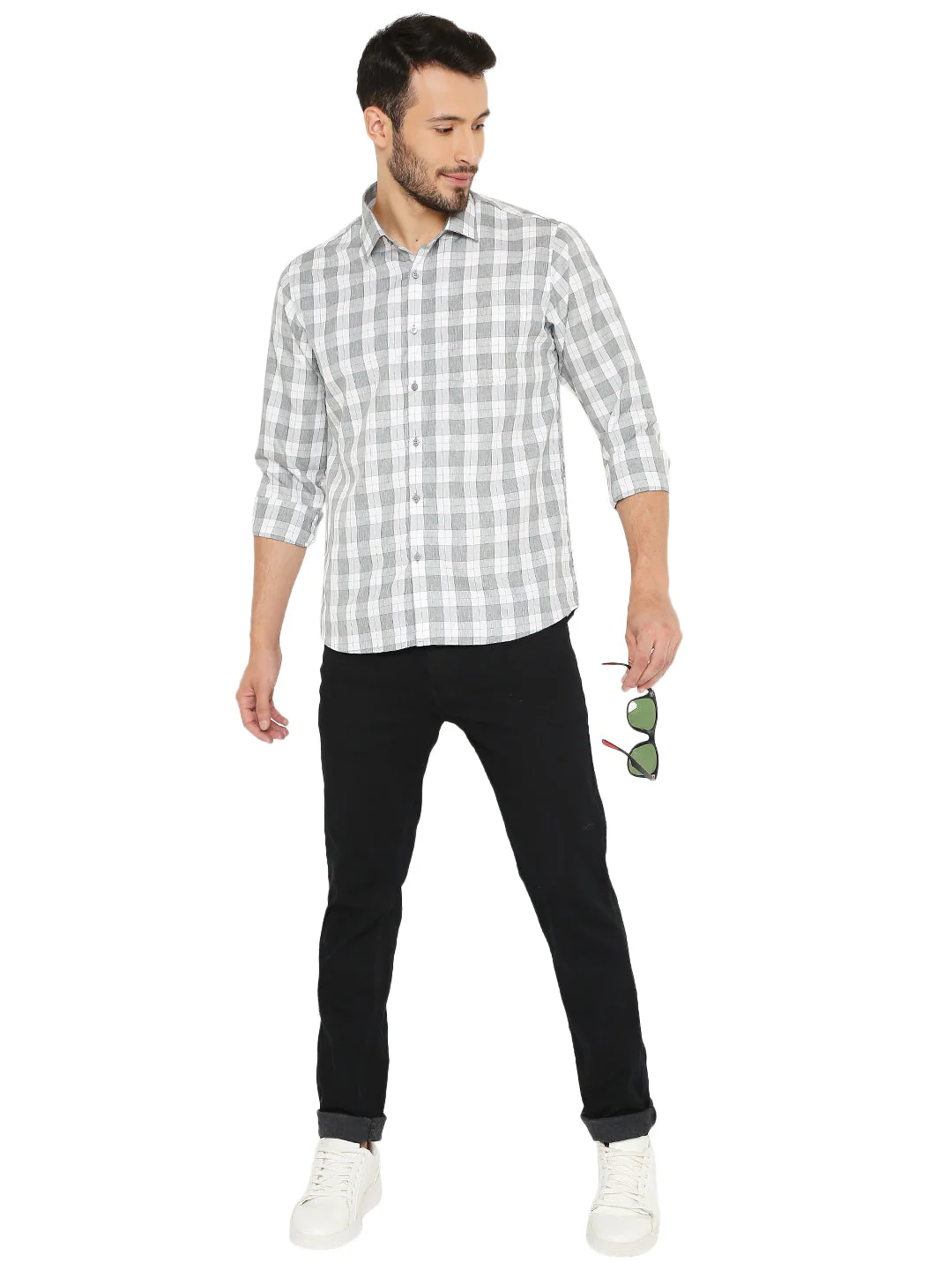 Slim Fit Big Checks Shirt in Green - Image 5