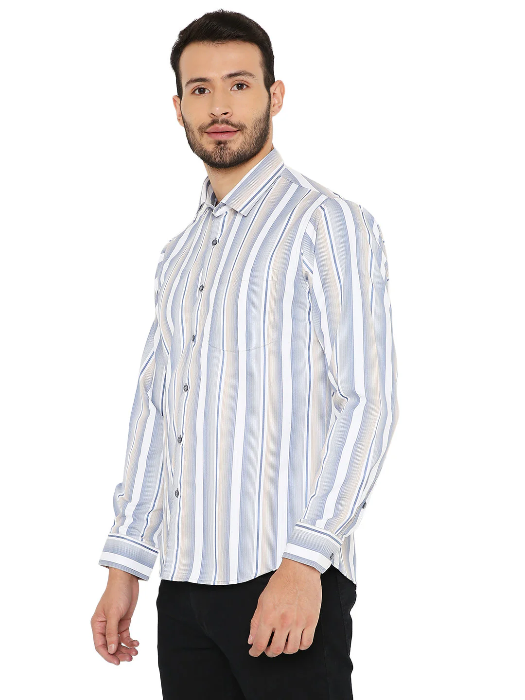 Slim Fit Blue and Grey Striped Shirt - Image 2