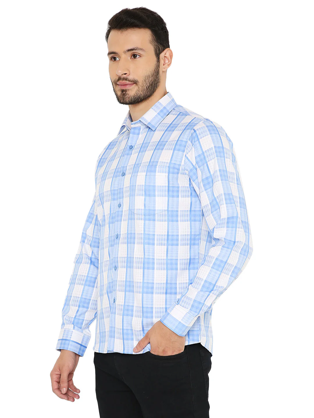 Slim Fit Checkered Shirt in Blue - Image 2