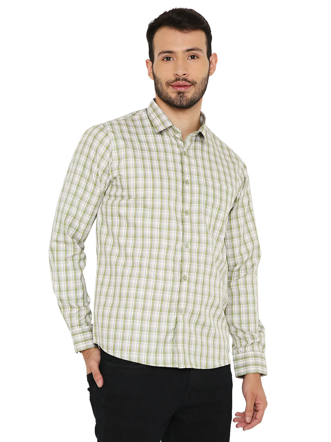 Slim Fit Checkered Shirt in Green - Image 3
