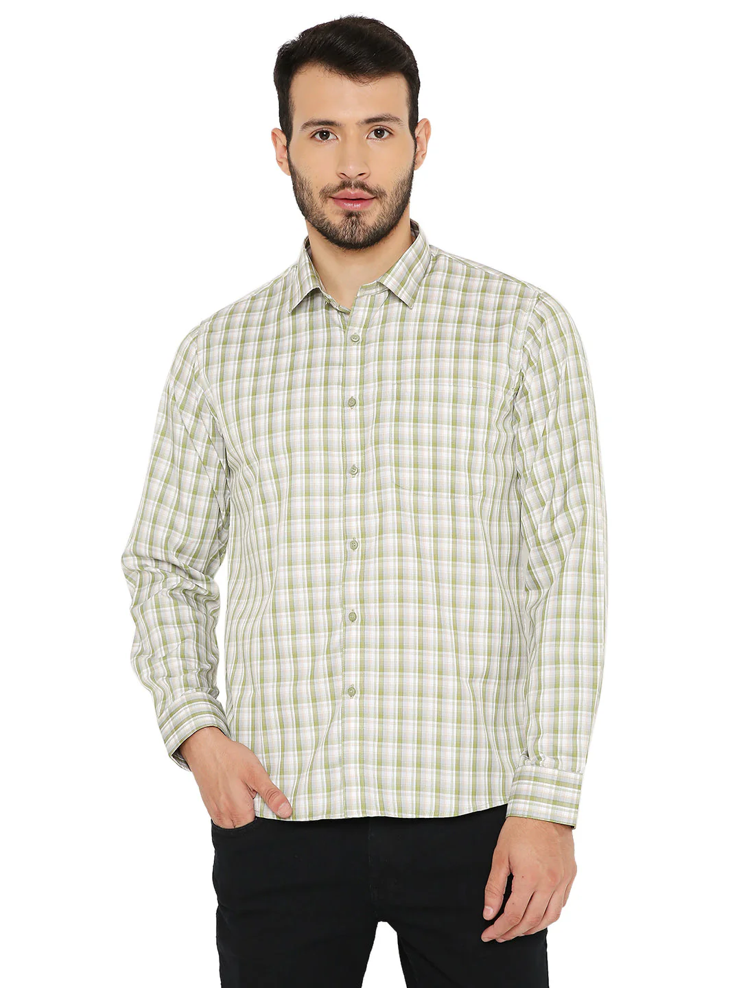 Slim Fit Checkered Shirt in Green - Image 7