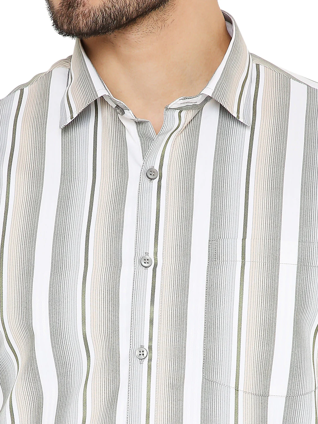 Slim Fit Green and Grey Striped Shirt - Image 6