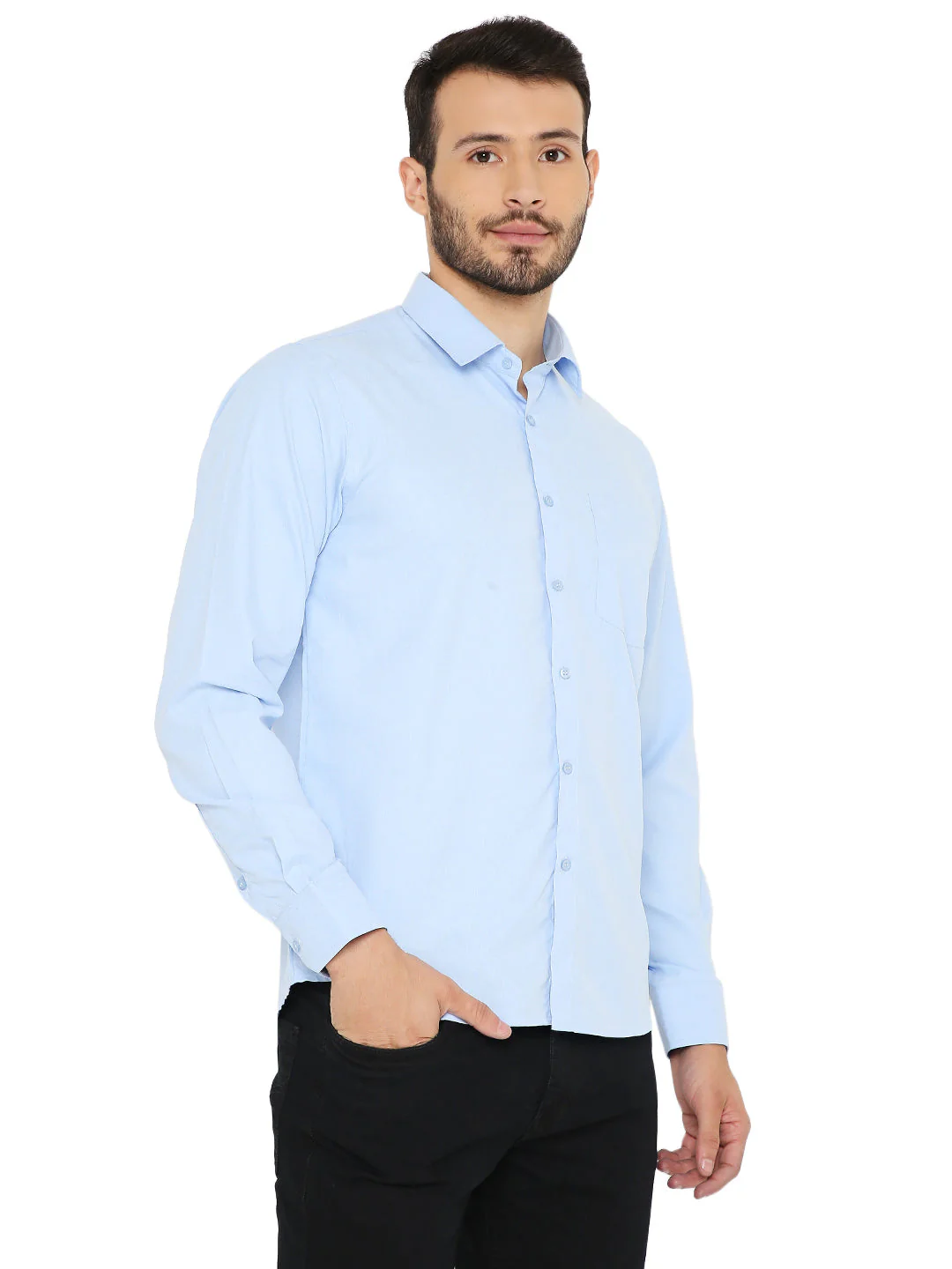 Slim Fit Solid Bright Blue Shirt - Image 3