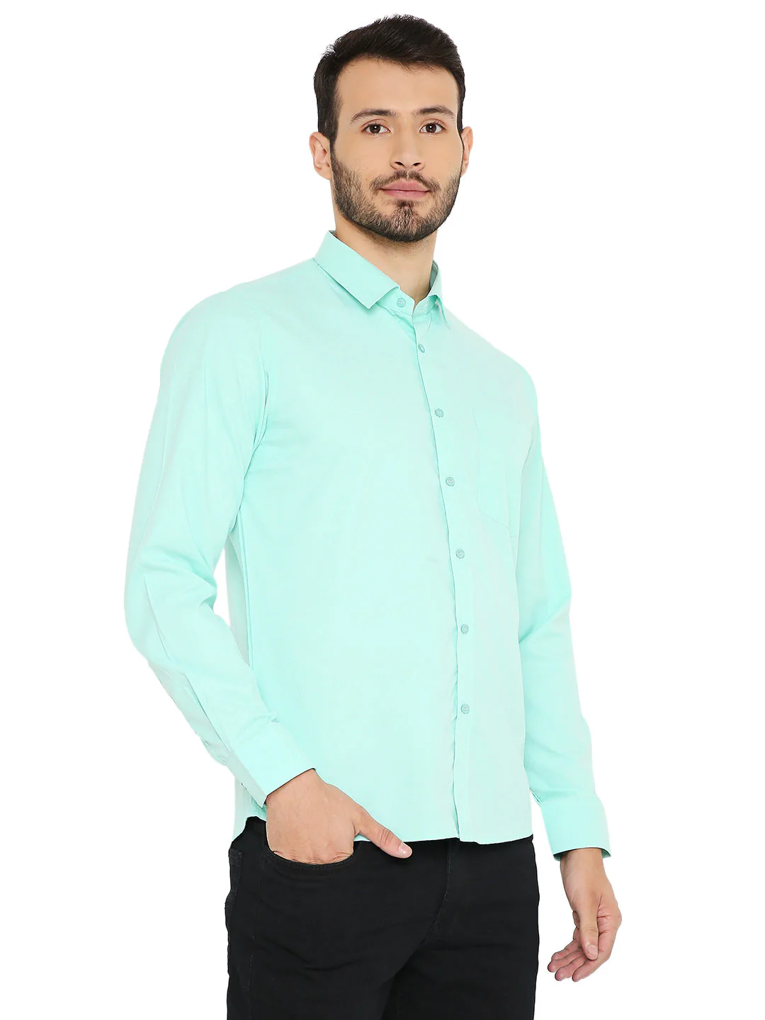 Slim Fit Solid Bright Green Shirt - Image 3